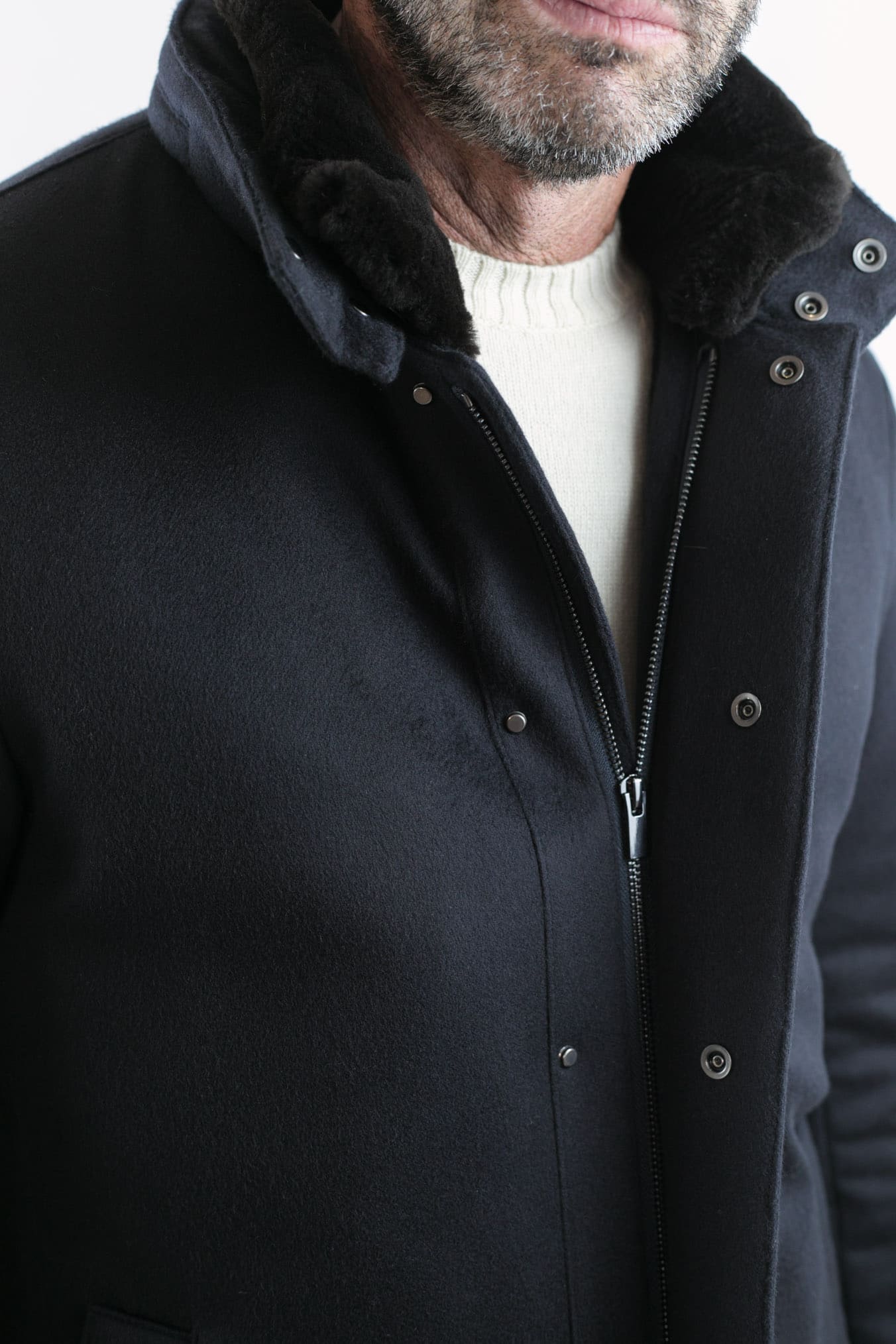 GUARINO Giaccone Cashmere Castorino Removibile Blu Scuro