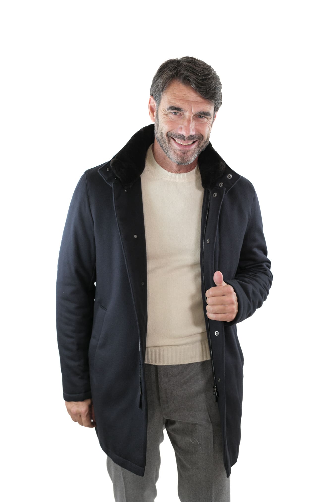 GUARINO Giaccone Cashmere Castorino Removibile Blu Scuro