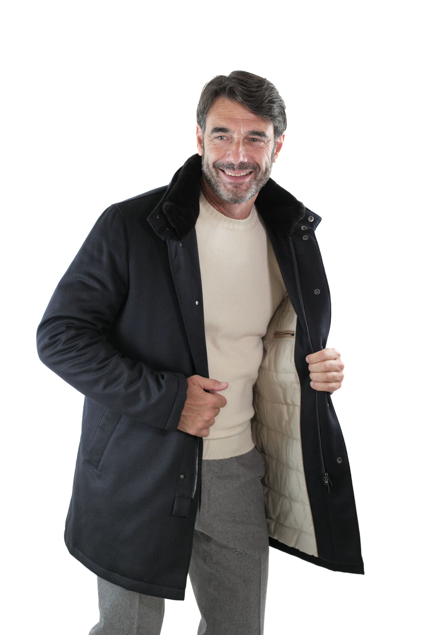 GUARINO Giaccone Cashmere Castorino Removibile Blu Scuro