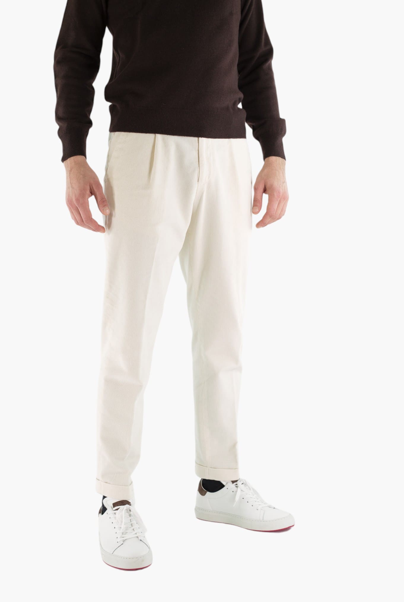 GUARINO Pantaloni Velluto Millerighe Bianco