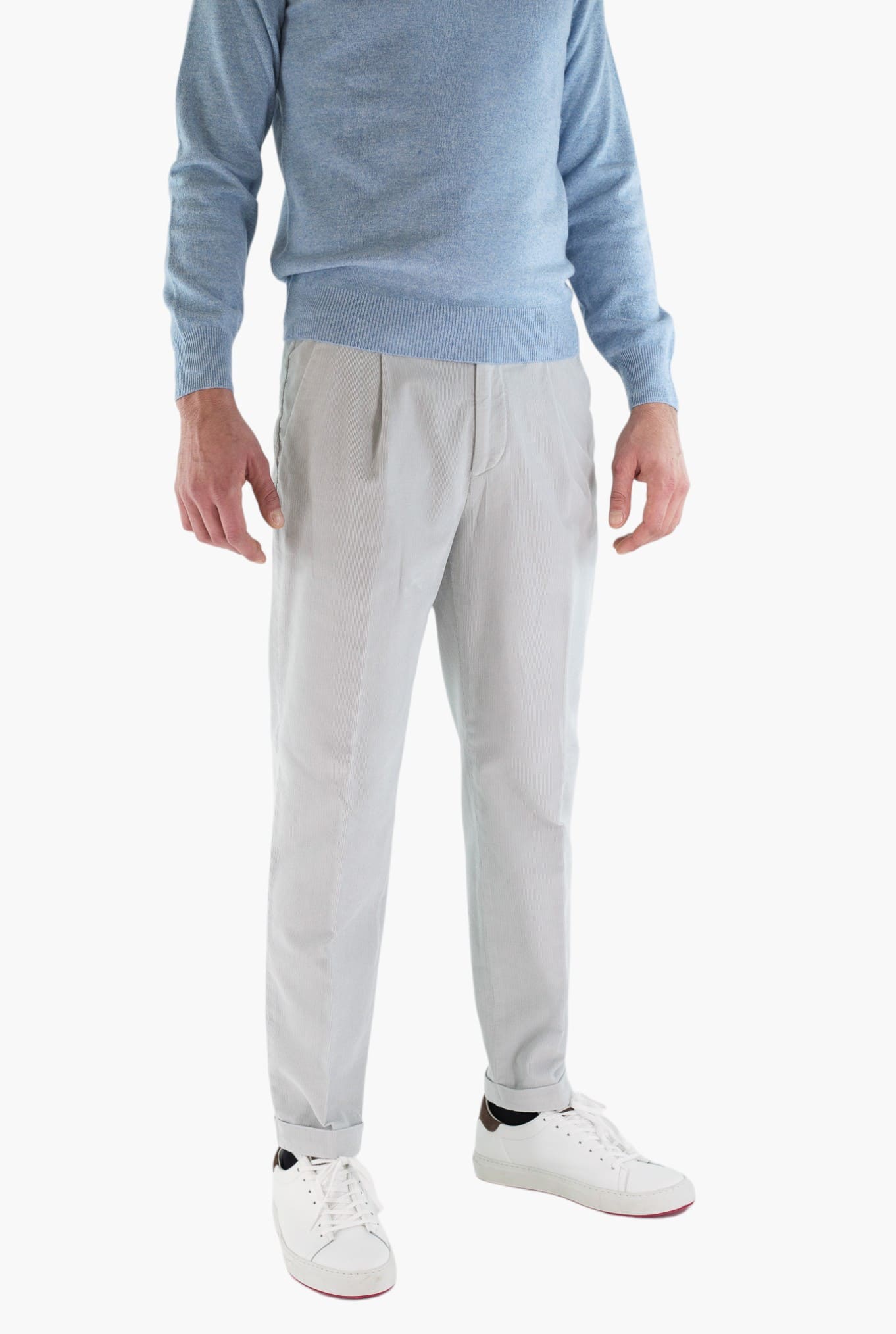 GUARINO Pantaloni Velluto Millerighe Grigio Perla