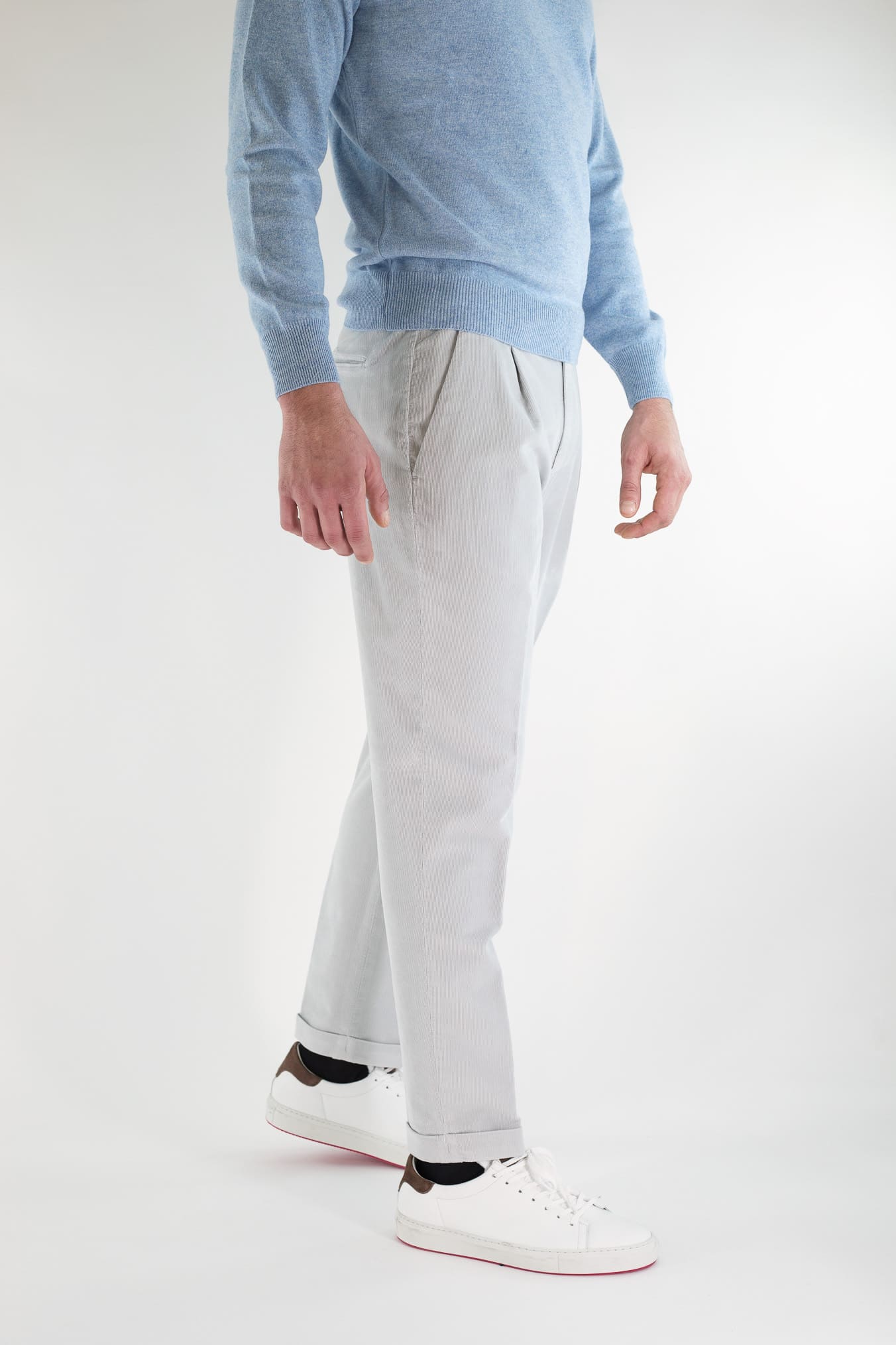 GUARINO Pantaloni Velluto Millerighe Grigio Perla