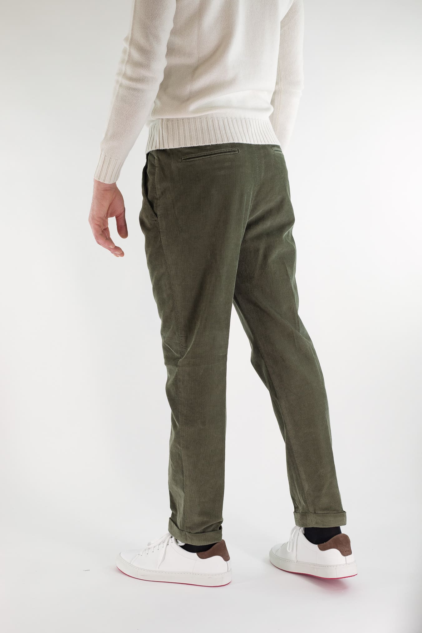 GUARINO Pantaloni Velluto Millerighe Verde Militare