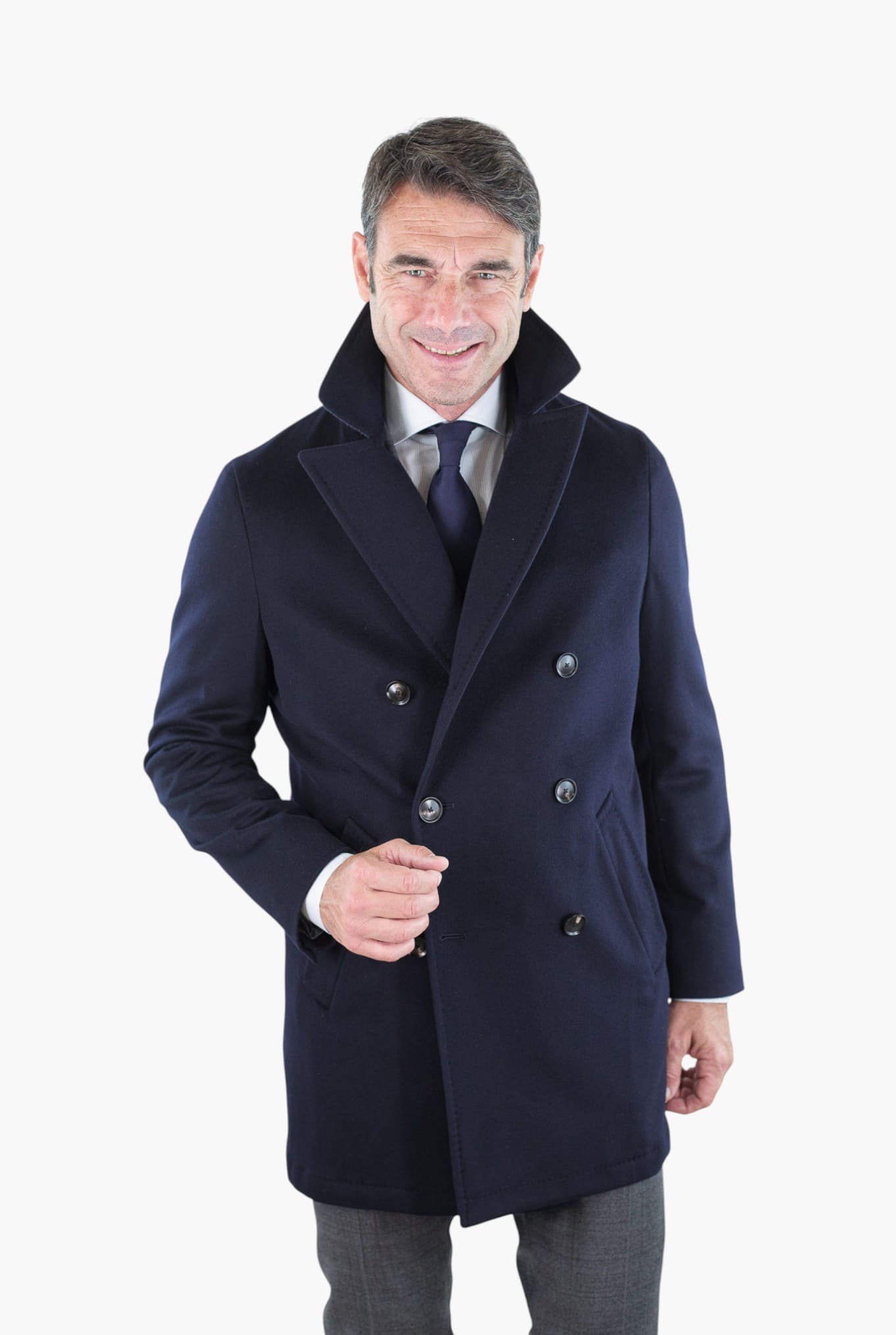 GUARINO Cappotto Doppiopetto Tessuto Loro Piana Blu