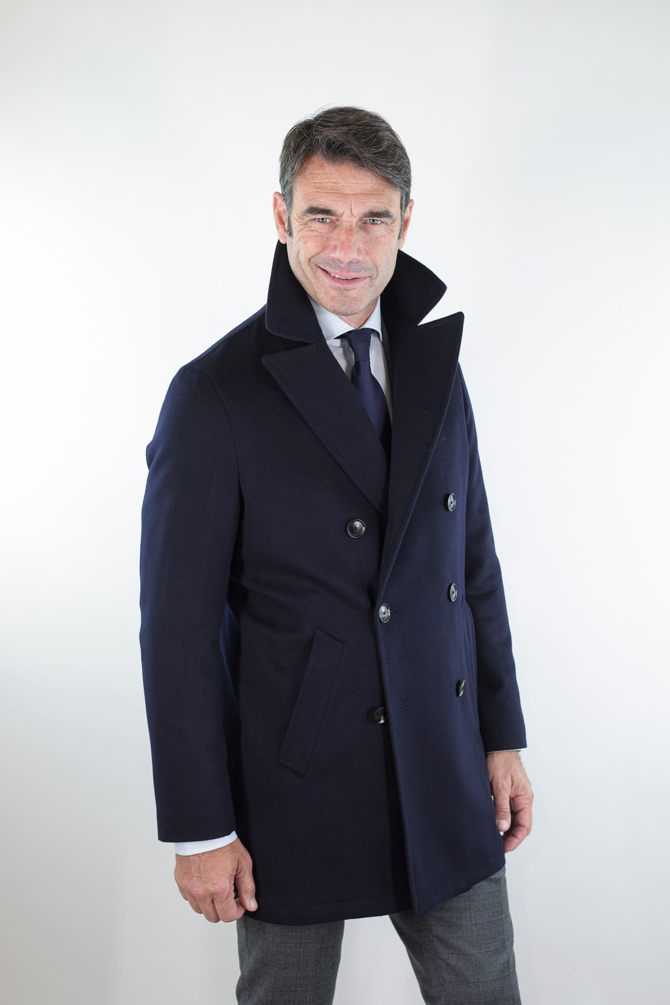 GUARINO Cappotto Doppiopetto Tessuto Loro Piana Blu