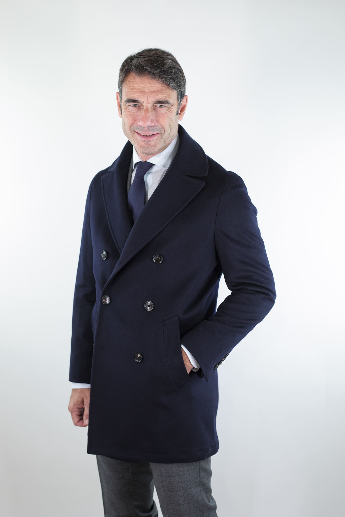 GUARINO Cappotto Doppiopetto Tessuto Loro Piana Blu