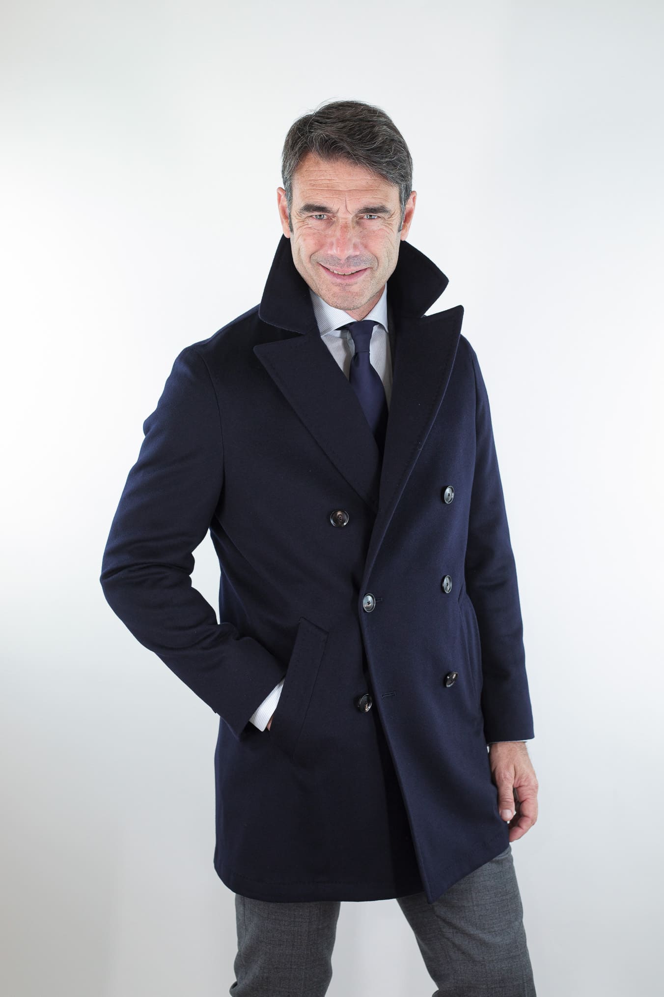 GUARINO Cappotto Doppiopetto Tessuto Loro Piana Blu