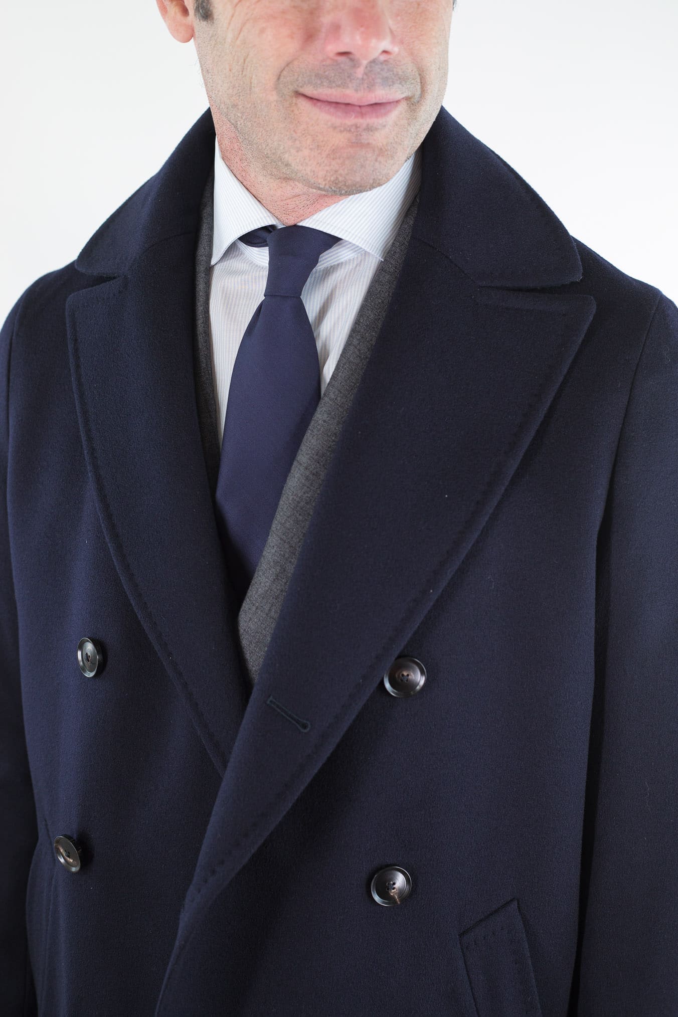 GUARINO Cappotto Doppiopetto Tessuto Loro Piana Blu