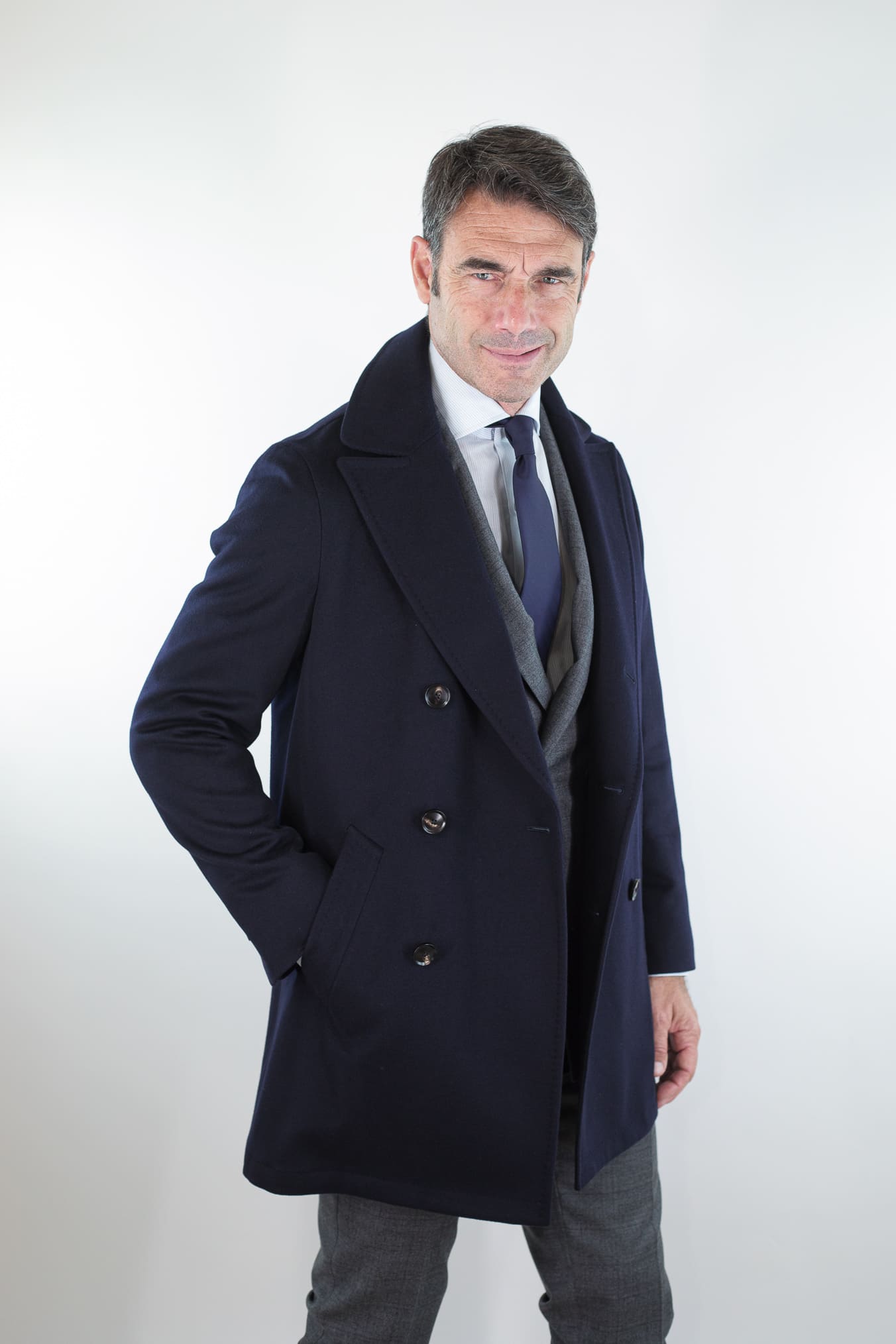 GUARINO Cappotto Doppiopetto Tessuto Loro Piana Blu