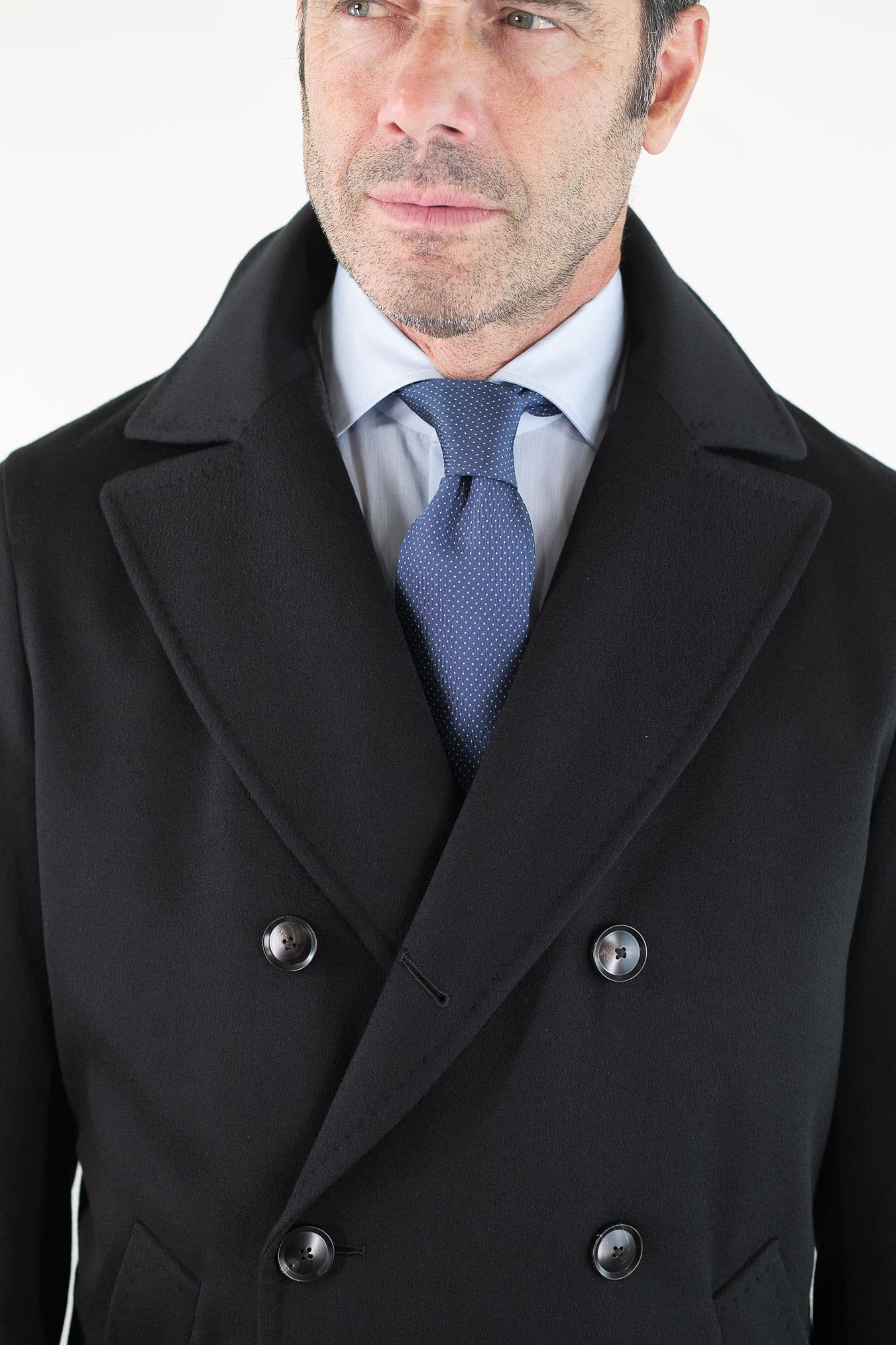 GUARINO Cappotto Doppiopetto Tessuto Loro Piana Nero