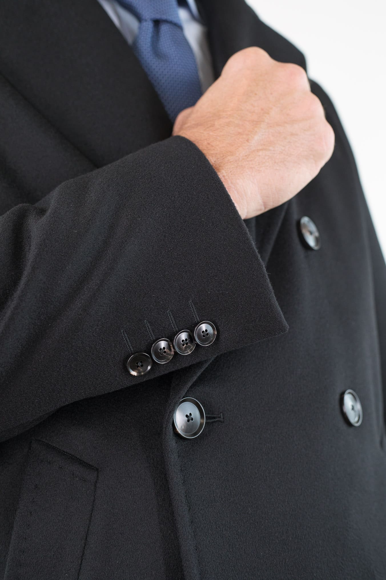 GUARINO Cappotto Doppiopetto Tessuto Loro Piana Nero