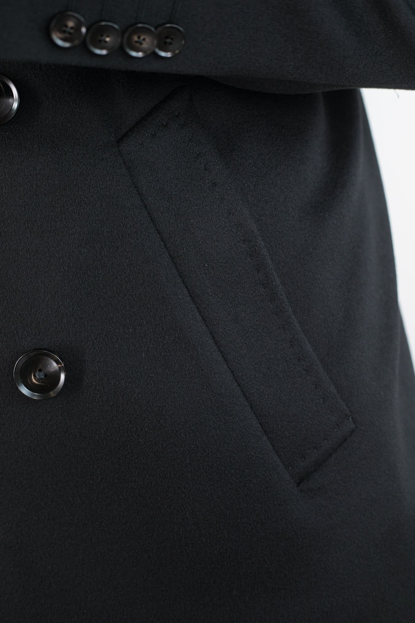 GUARINO Cappotto Doppiopetto Tessuto Loro Piana Nero