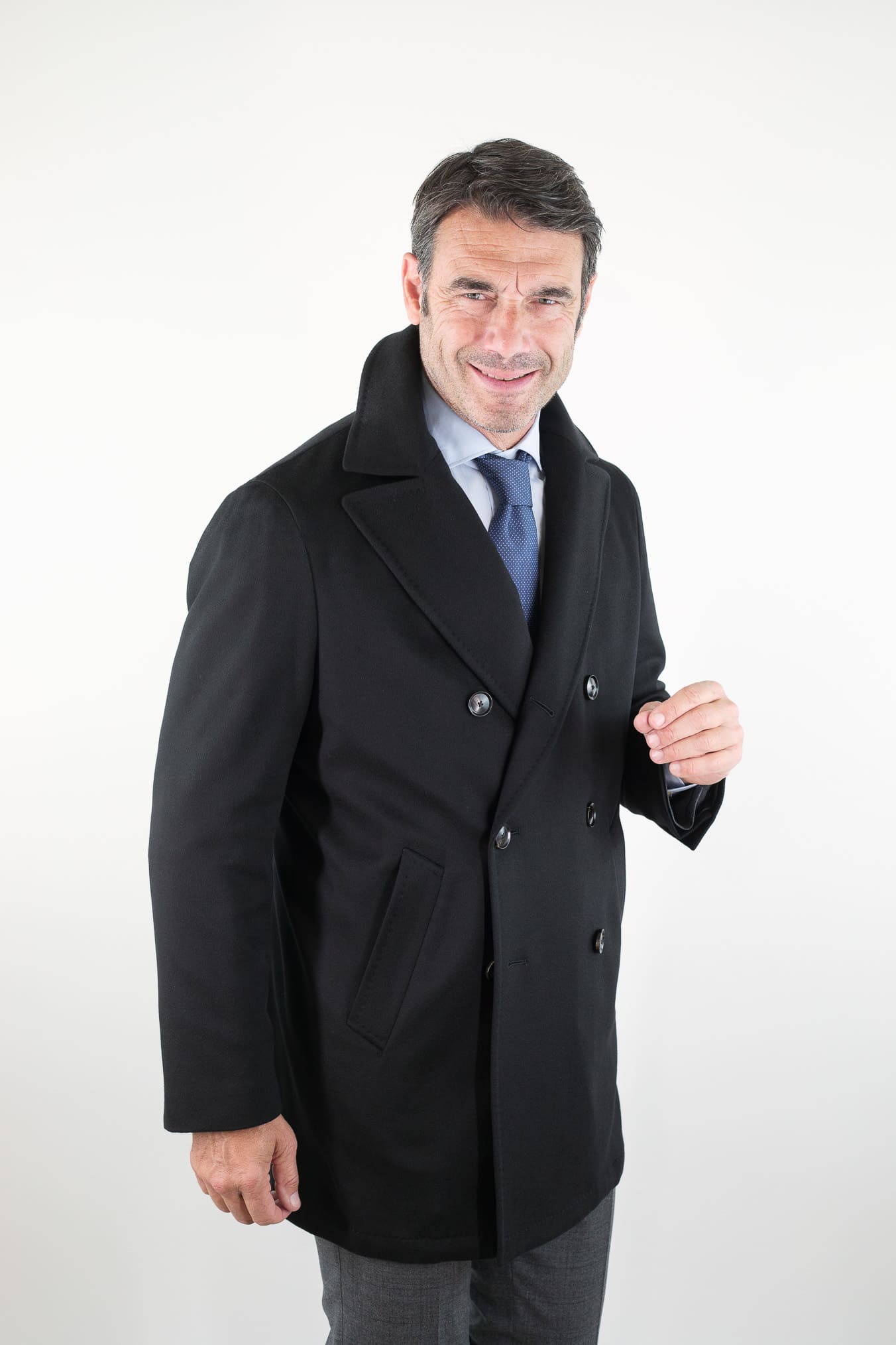 GUARINO Cappotto Doppiopetto Tessuto Loro Piana Nero