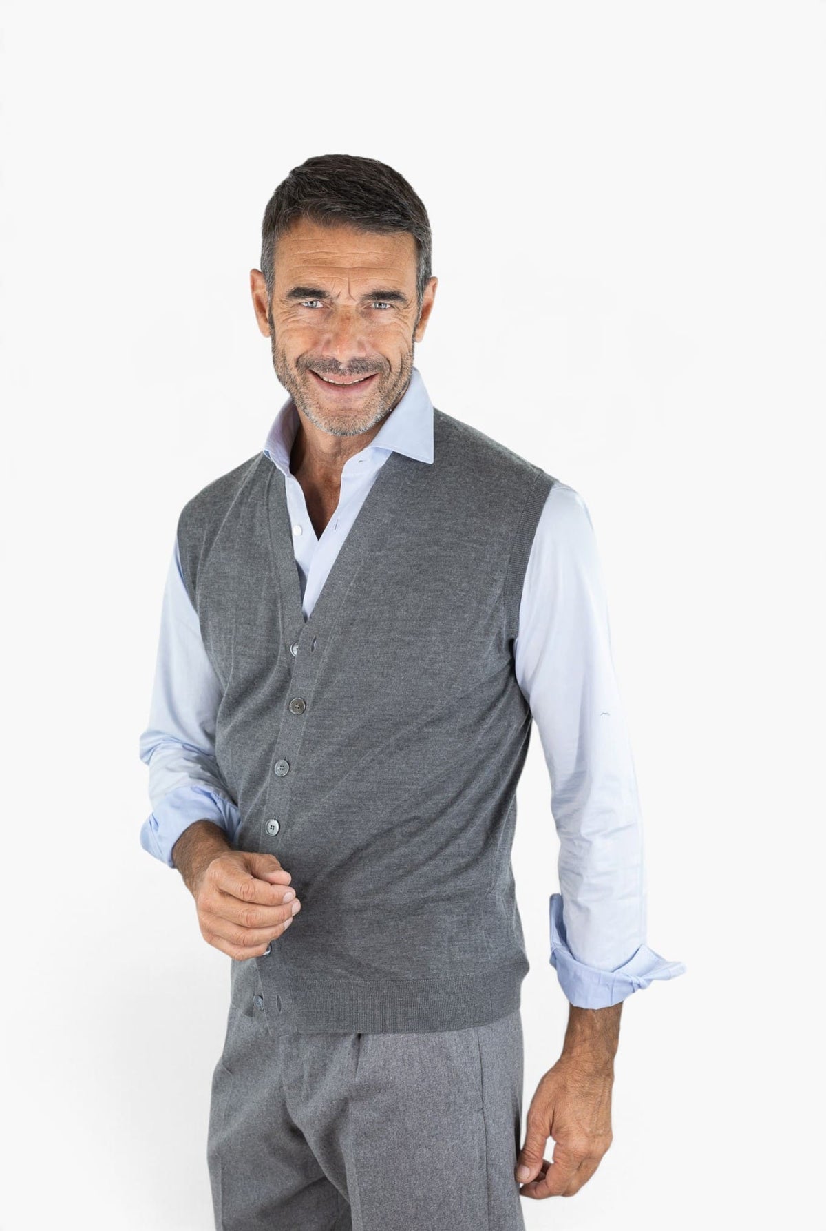 GUARINO Gilet Cashmere Bottoni Grigio