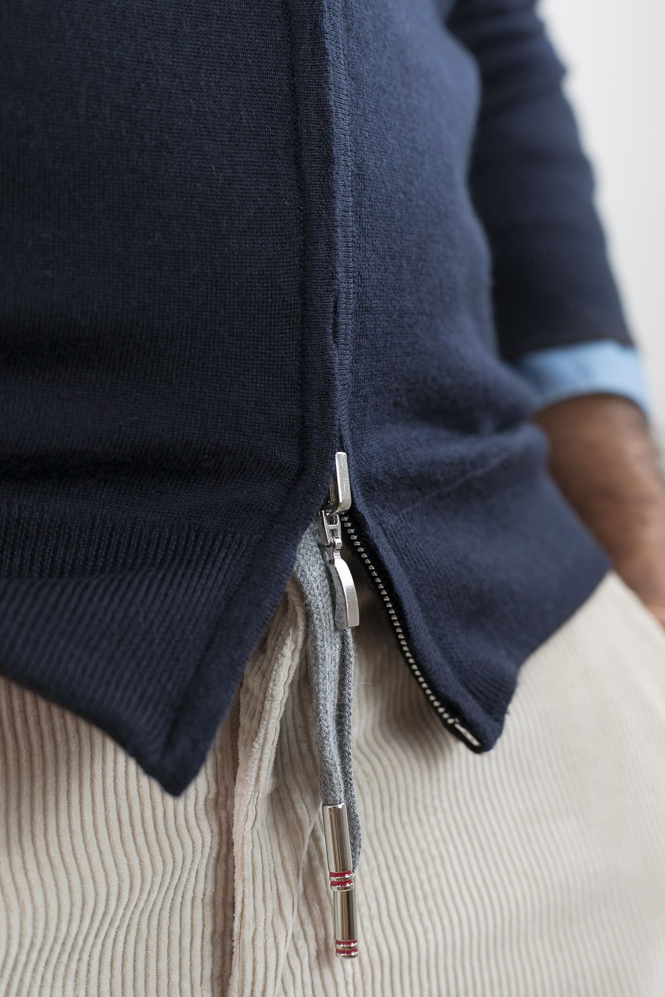 GUARINO Maglia Reversibile Full Zip Cashmere/Seta Blu/Testa di Moro