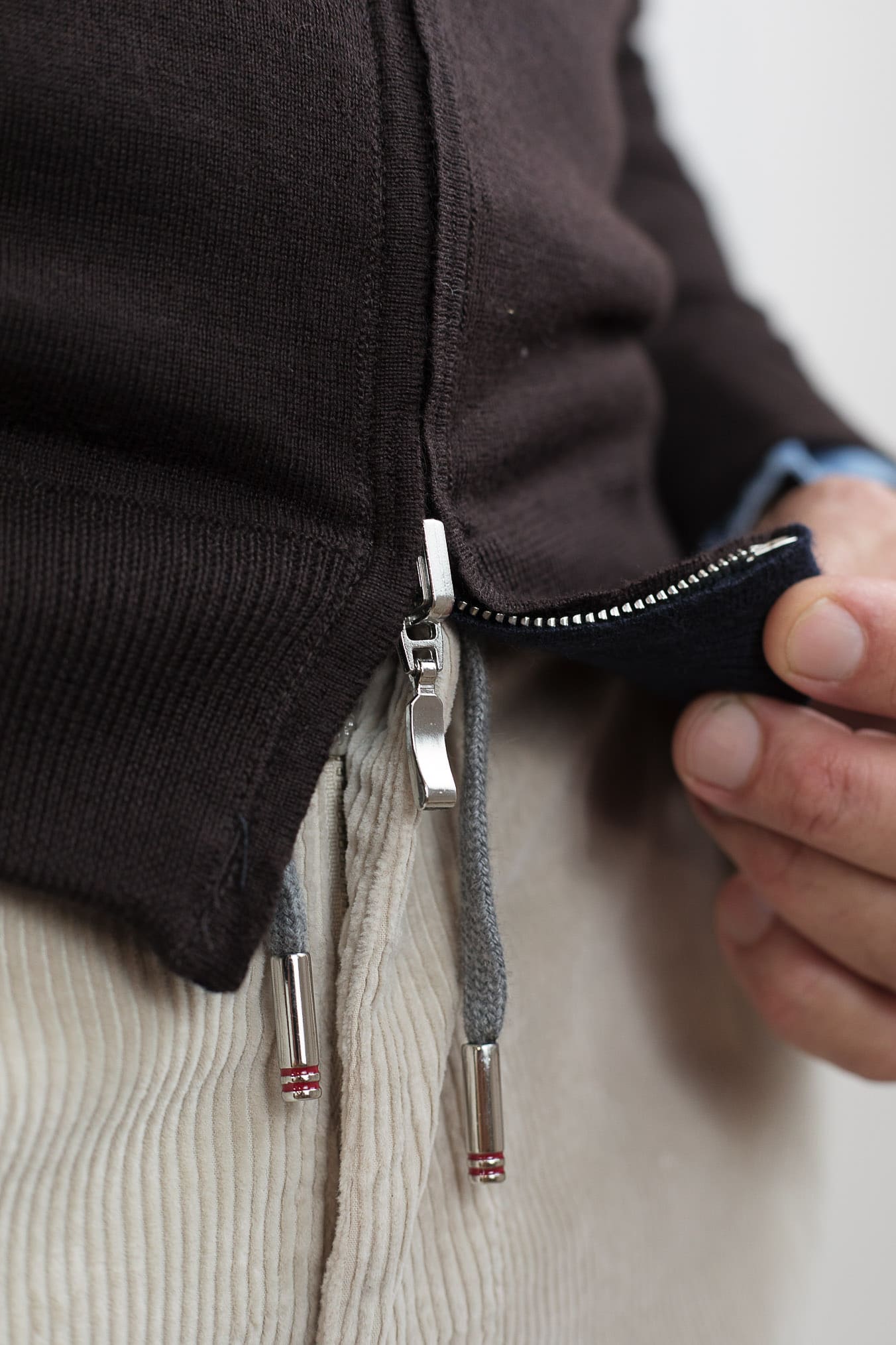 GUARINO Maglia Reversibile Full Zip Cashmere/Seta Blu/Testa di Moro