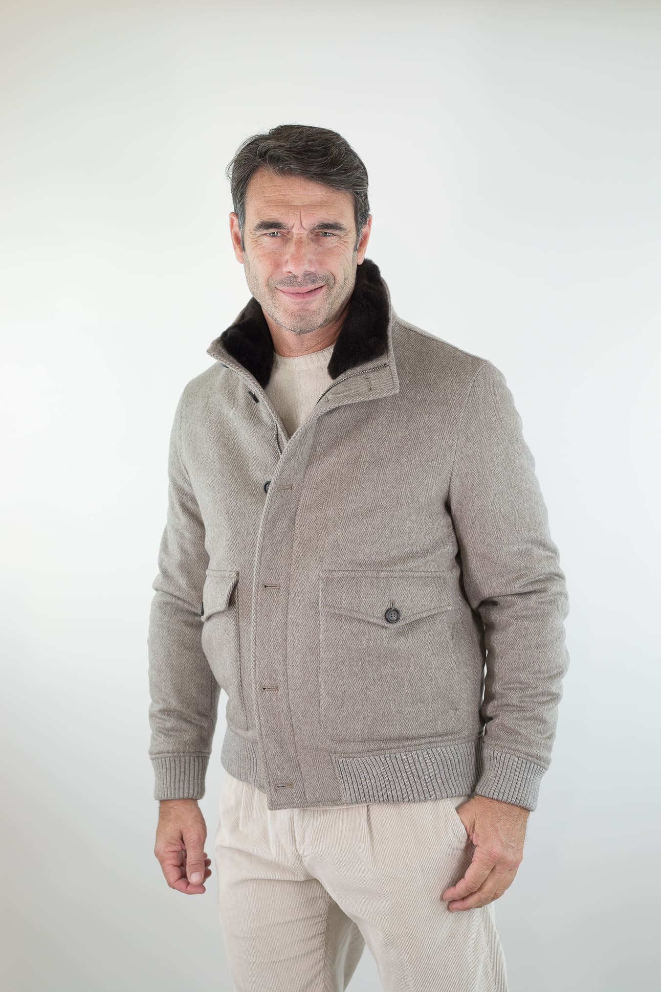 GUARINO Giubbino Chevron Cashmere Loro Piana Beige