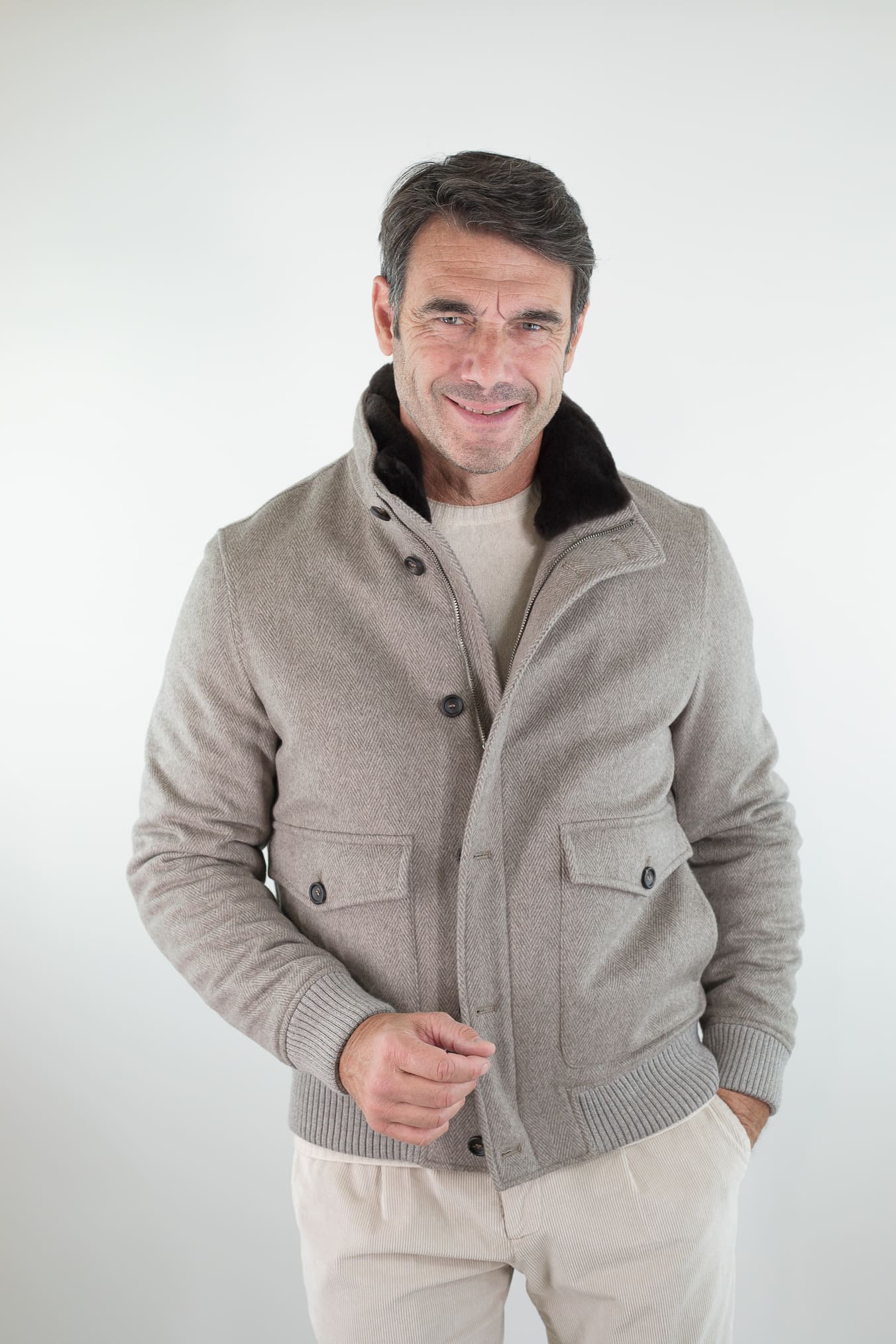 GUARINO Giubbino Chevron Cashmere Loro Piana Beige