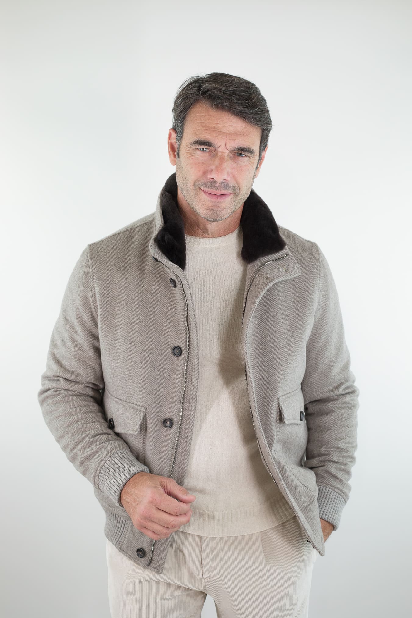 GUARINO Giubbino Chevron Cashmere Loro Piana Beige