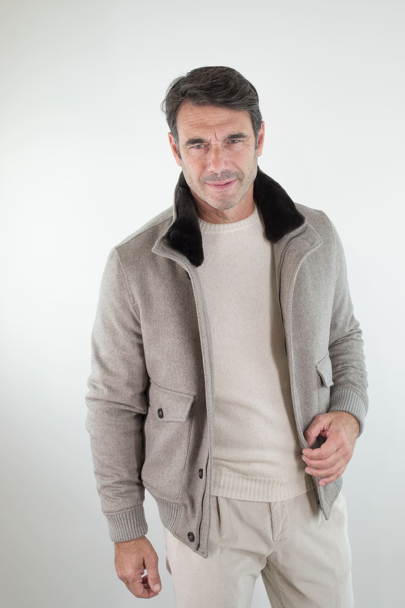 GUARINO Giubbino Chevron Cashmere Loro Piana Beige