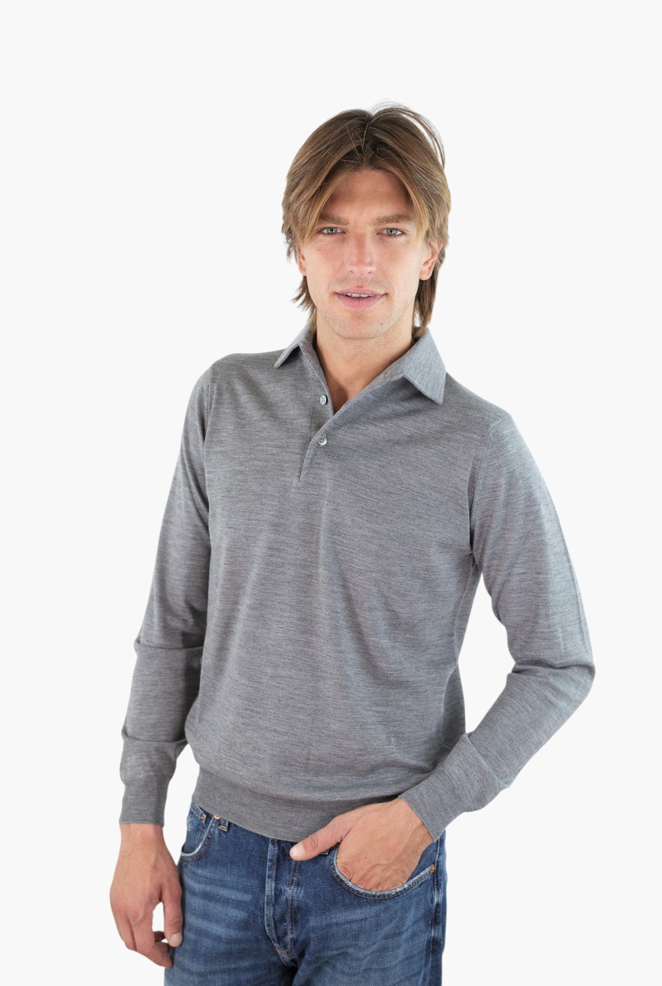GUARINO Polo Collo Camicia Merinos 120's Grigio