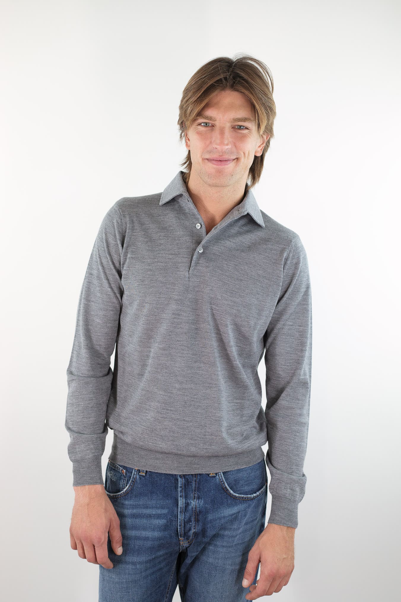 GUARINO Polo Collo Camicia Merinos 120's Grigio