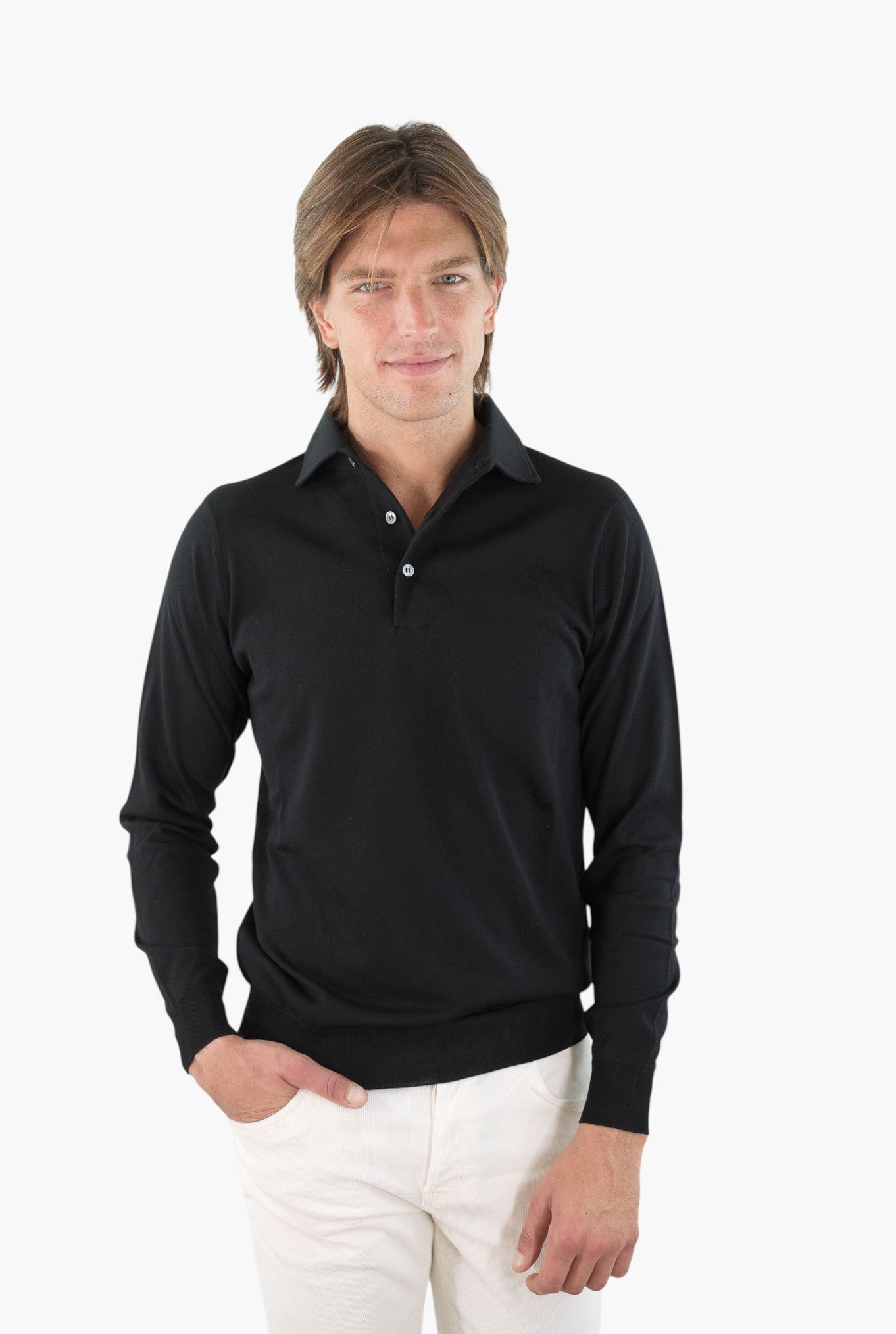 GUARINO Polo Collo Camicia Merinos 120's Nero