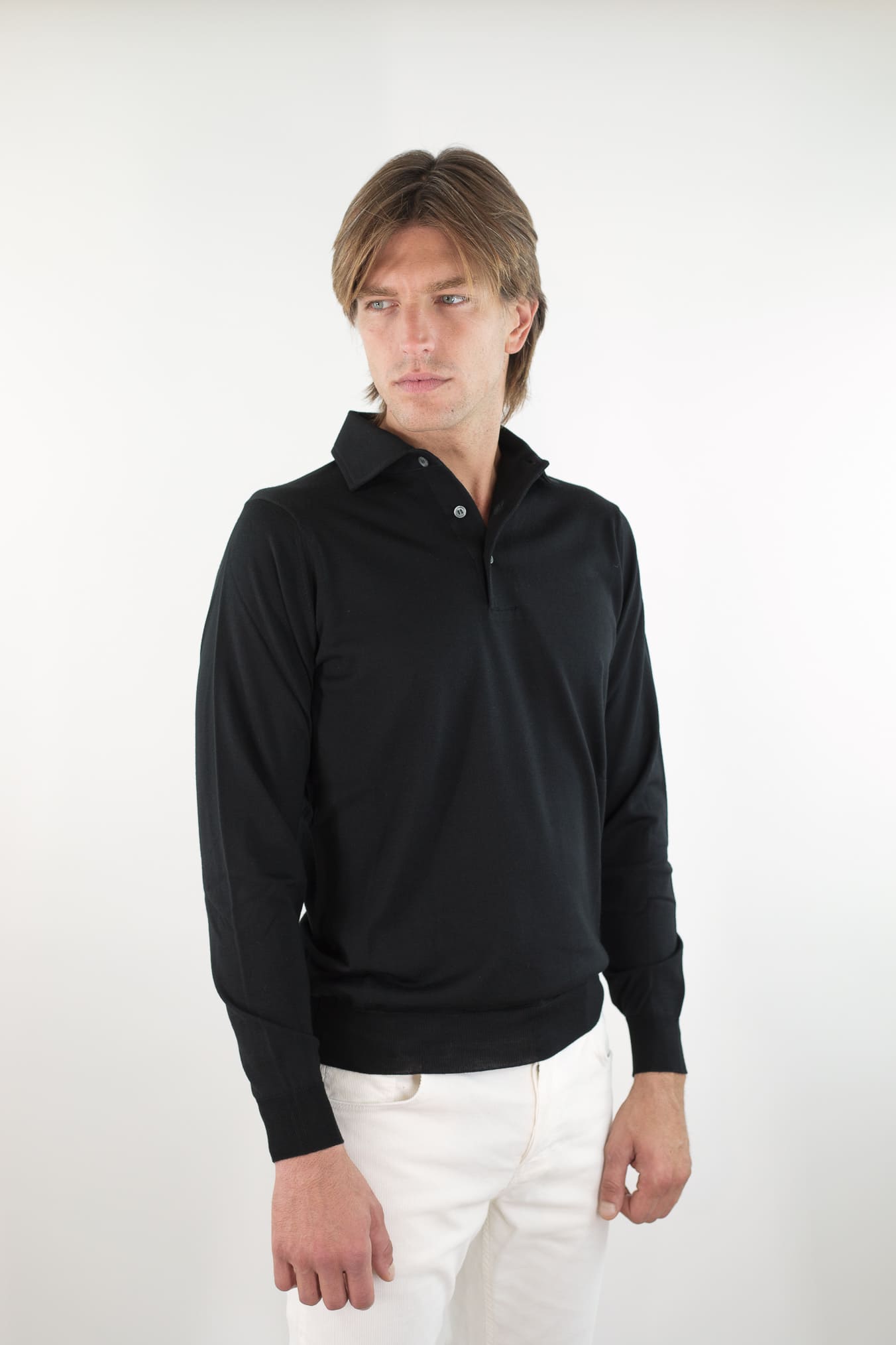 GUARINO Polo Collo Camicia Merinos 120's Nero