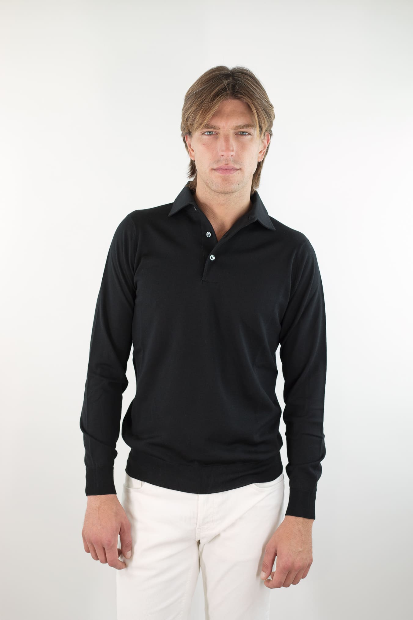 GUARINO Polo Collo Camicia Merinos 120's Nero