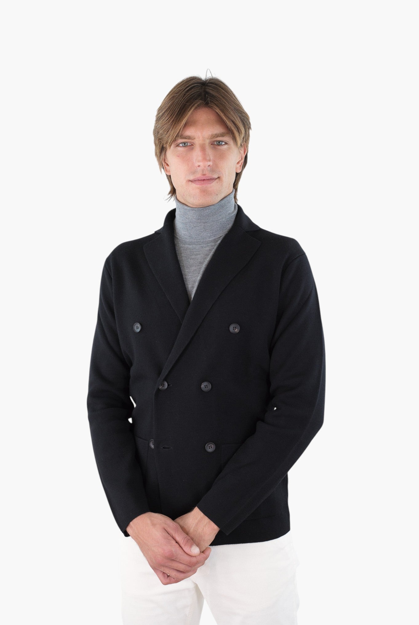 GUARINO Giacca Maglia Doppiopetto Lana Nera