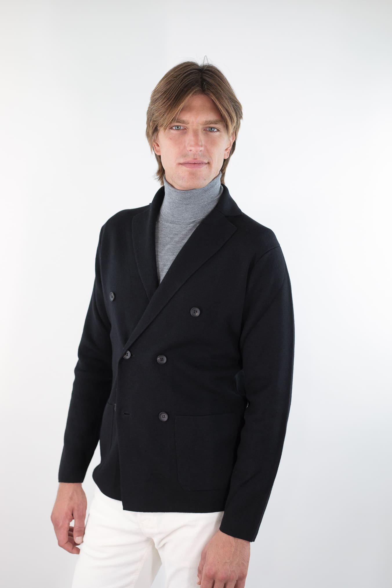 GUARINO Giacca Maglia Doppiopetto Lana Nera