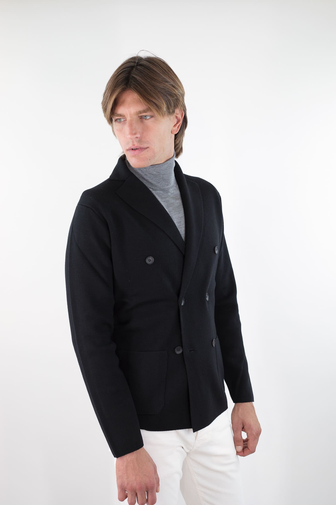 GUARINO Giacca Maglia Doppiopetto Lana Nera