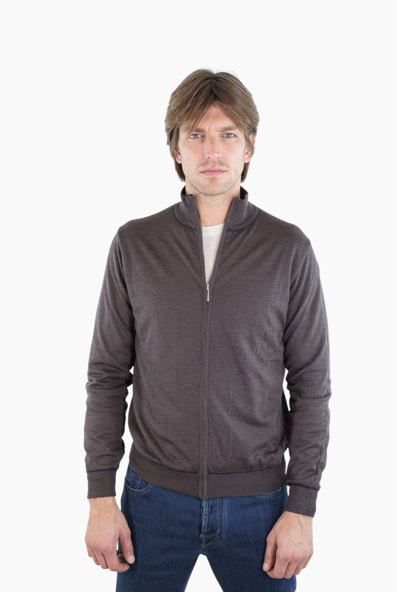 GUARINO Maglia Full Zip Reversibile Blu Marrone