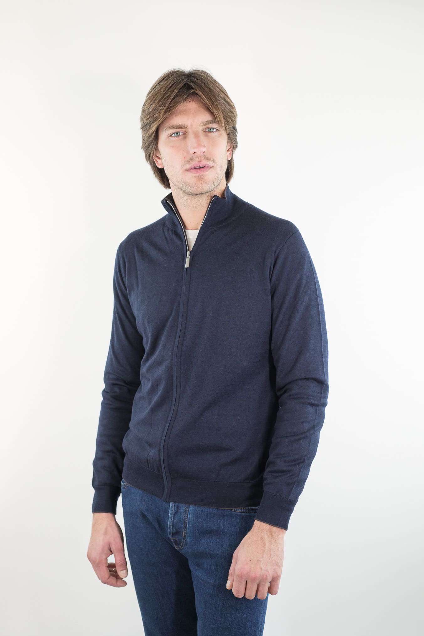 GUARINO Maglia Full Zip Reversibile Blu Marrone
