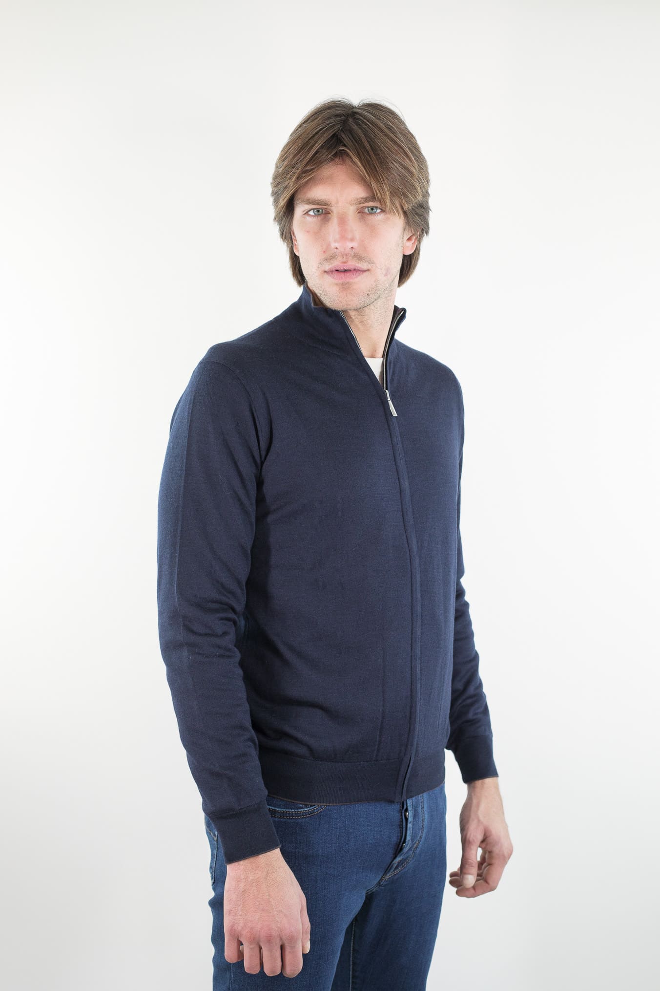 GUARINO Maglia Full Zip Reversibile Blu Marrone