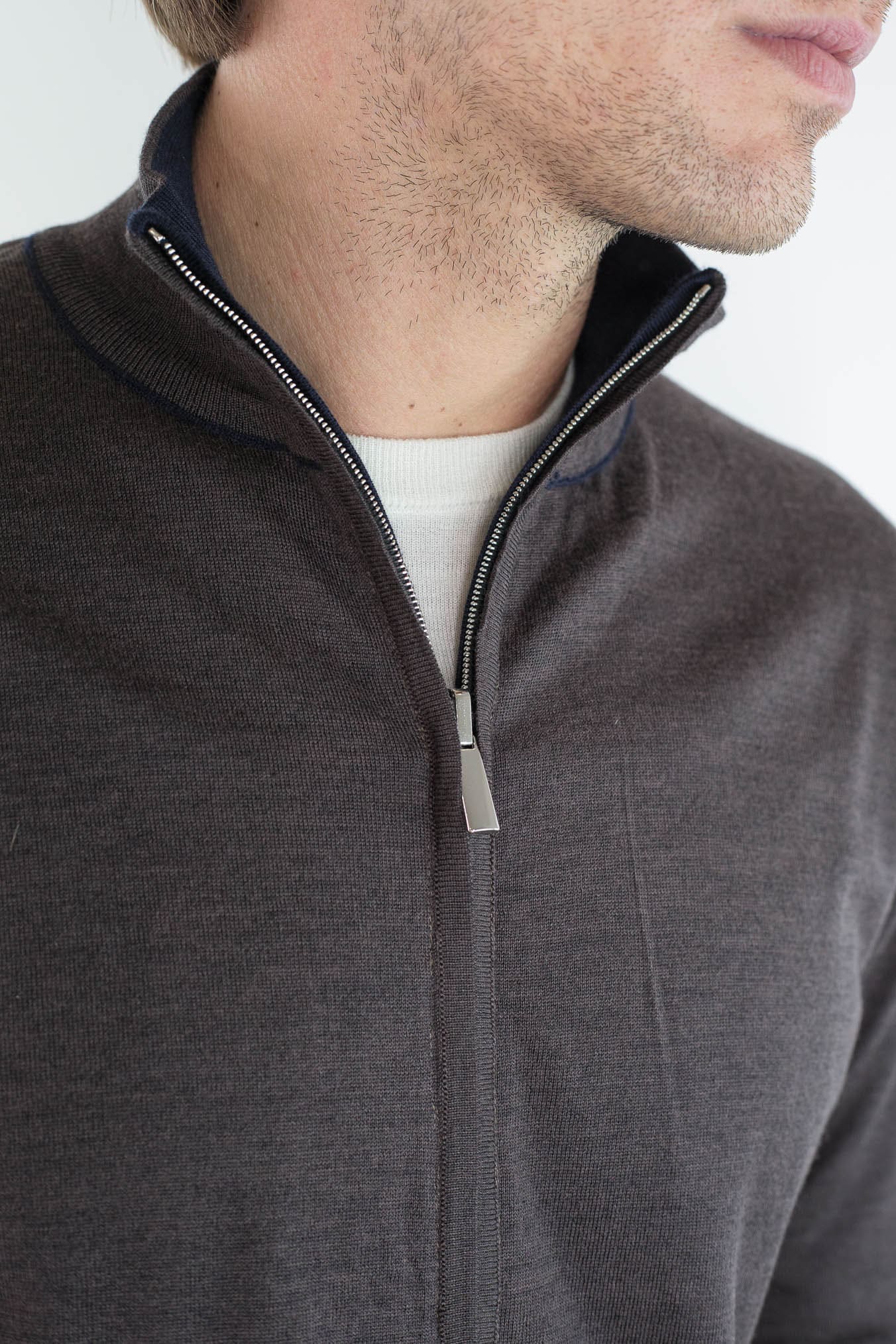 GUARINO Maglia Full Zip Reversibile Blu Marrone