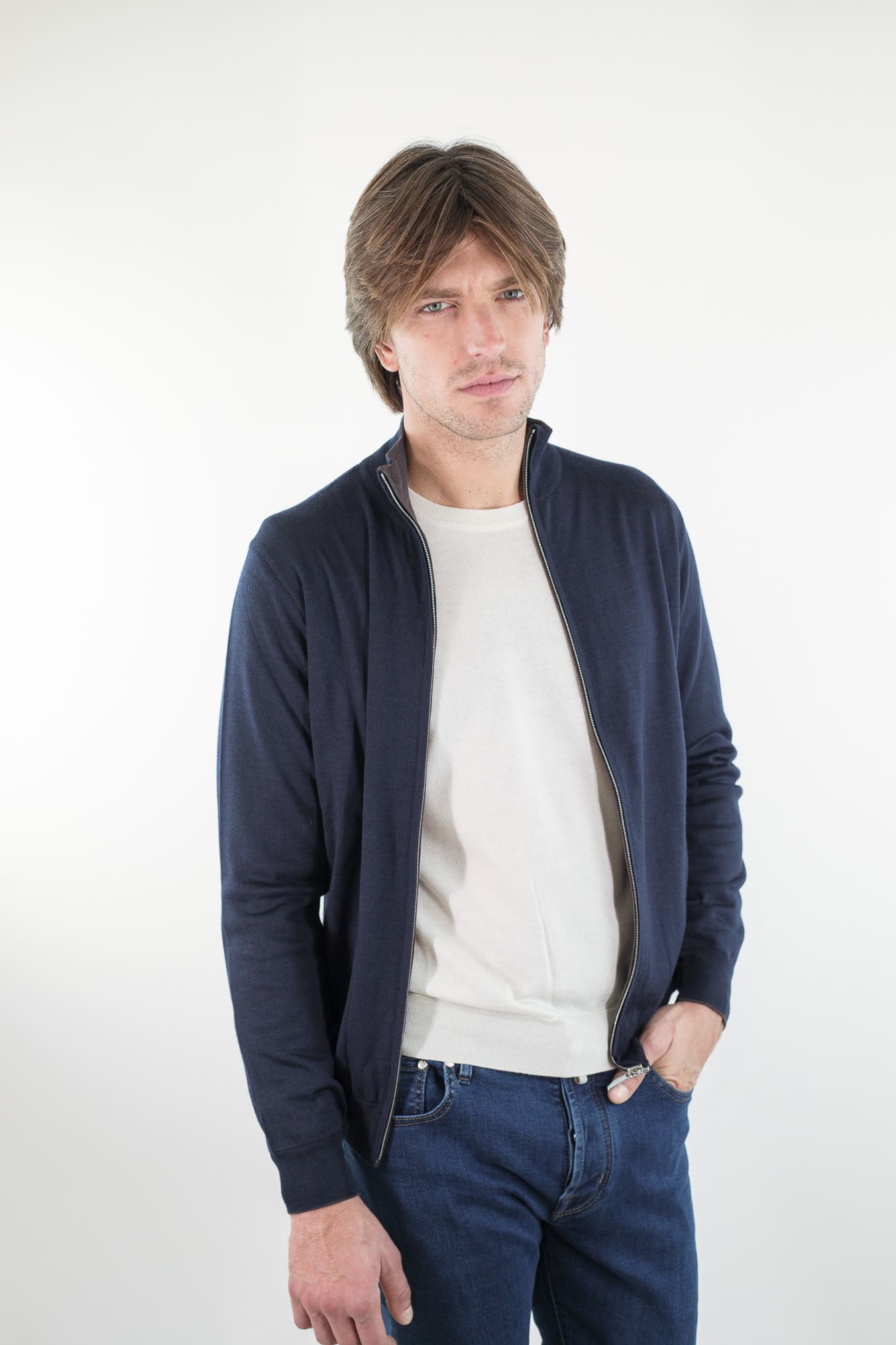 GUARINO Maglia Full Zip Reversibile Blu Marrone