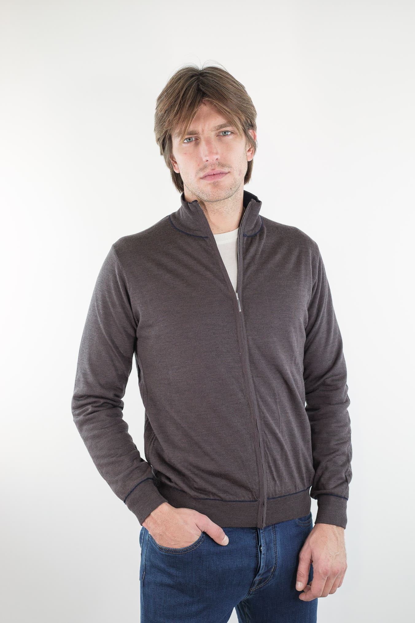 GUARINO Maglia Full Zip Reversibile Blu Marrone