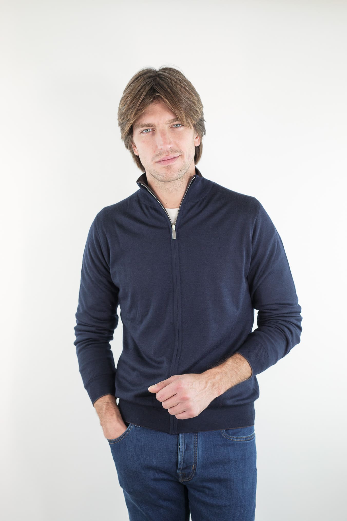 GUARINO Maglia Full Zip Reversibile Blu Marrone