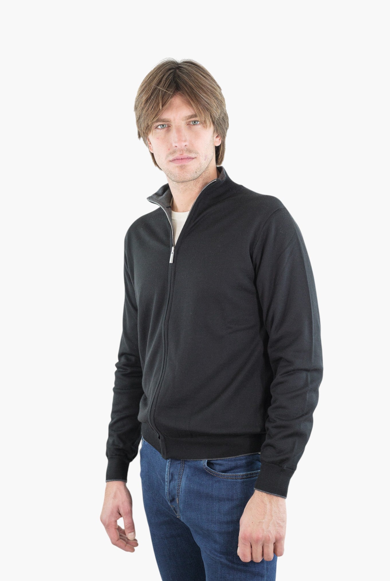 GUARINO Maglia Full Zip Reversibile Nero Grigio