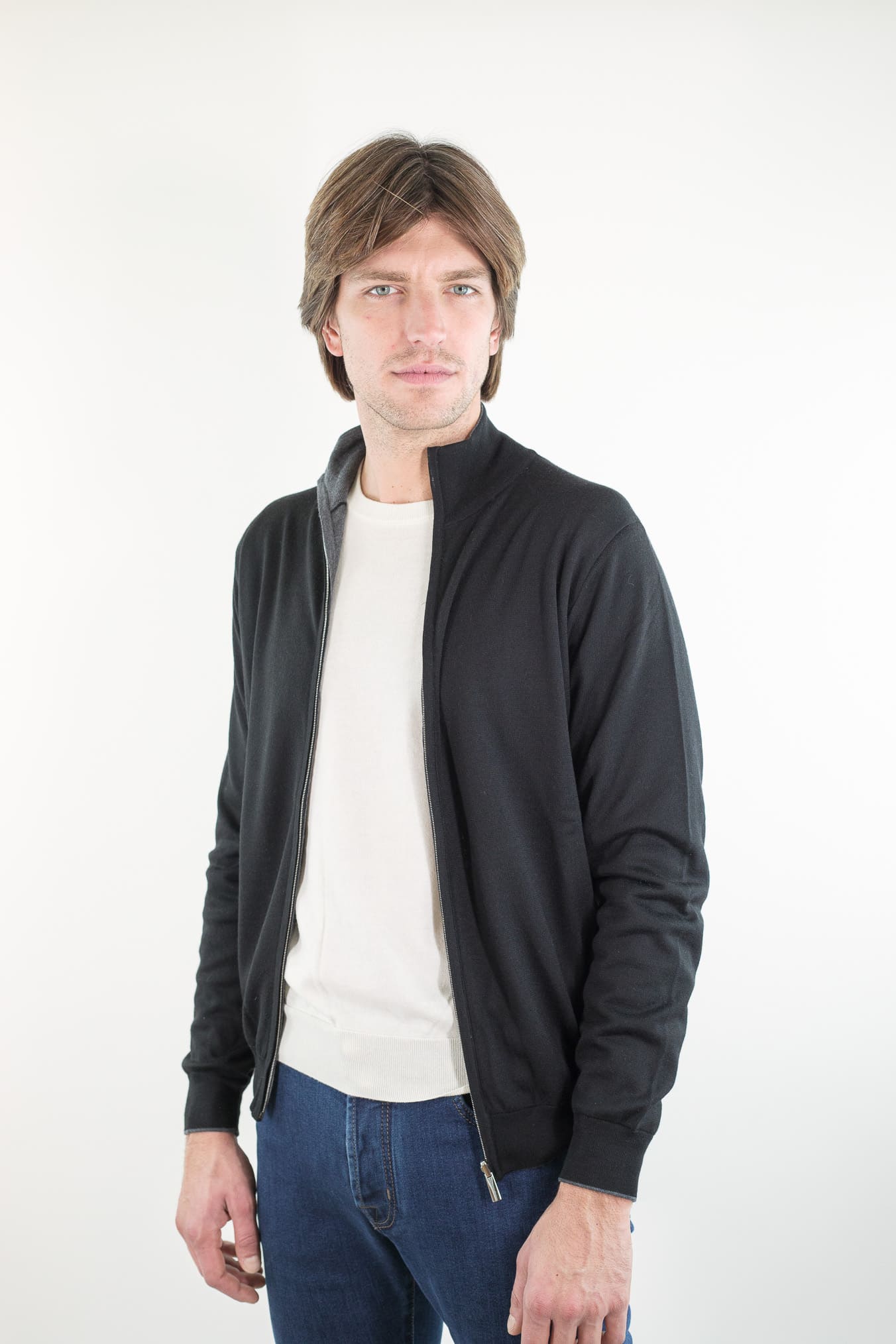 GUARINO Maglia Full Zip Reversibile Nero Grigio