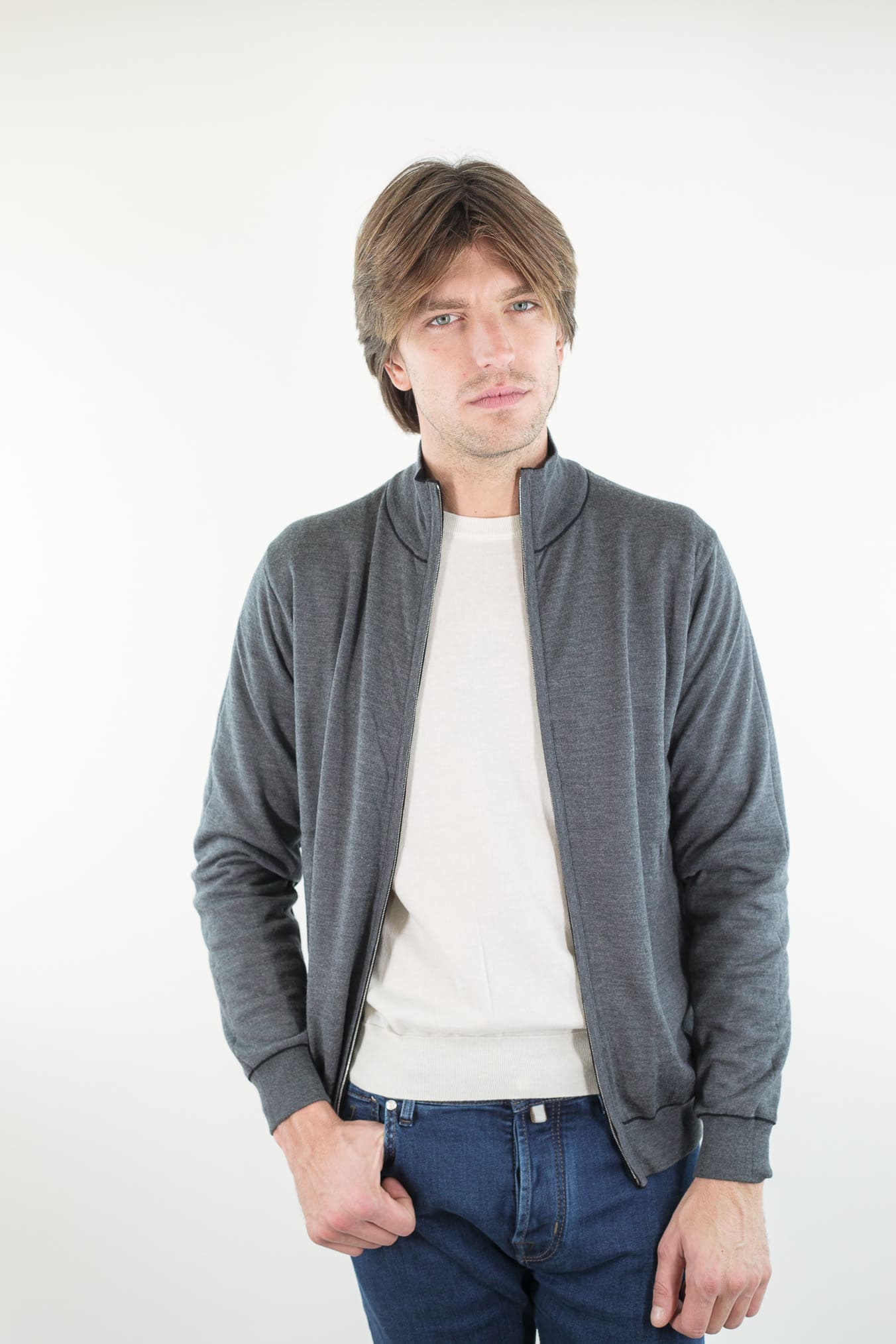 GUARINO Maglia Full Zip Reversibile Nero Grigio