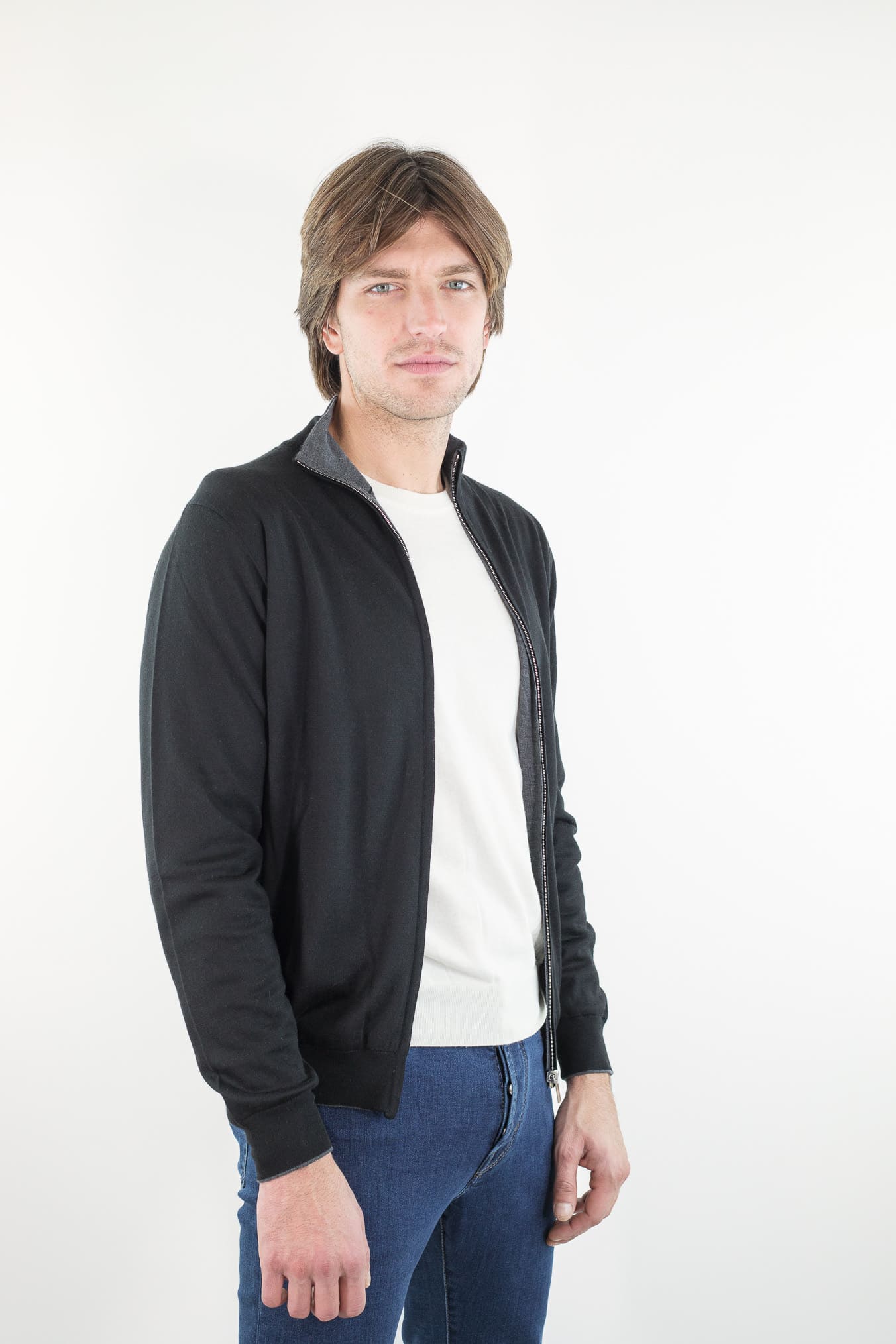 GUARINO Maglia Full Zip Reversibile Nero Grigio