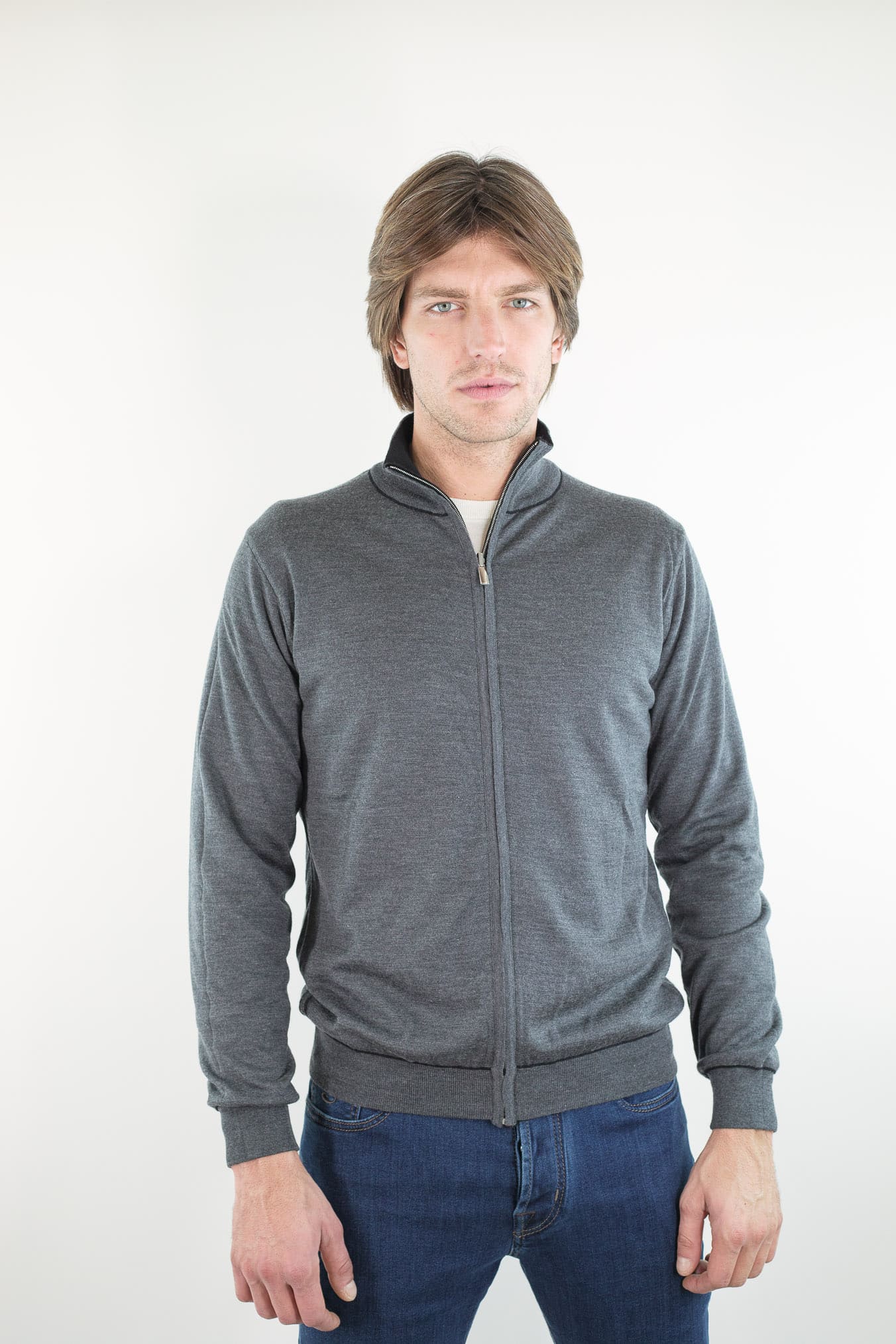GUARINO Maglia Full Zip Reversibile Nero Grigio