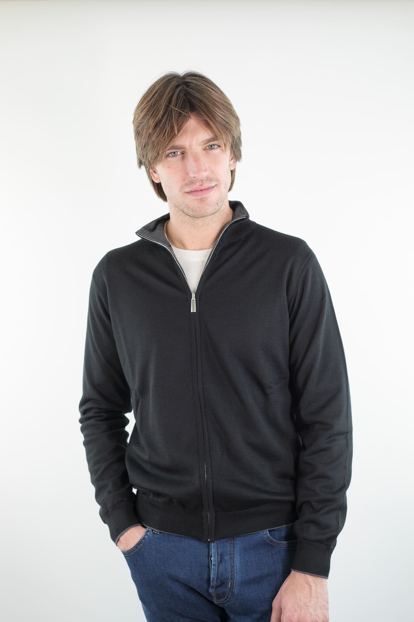 GUARINO Maglia Full Zip Reversibile Nero Grigio