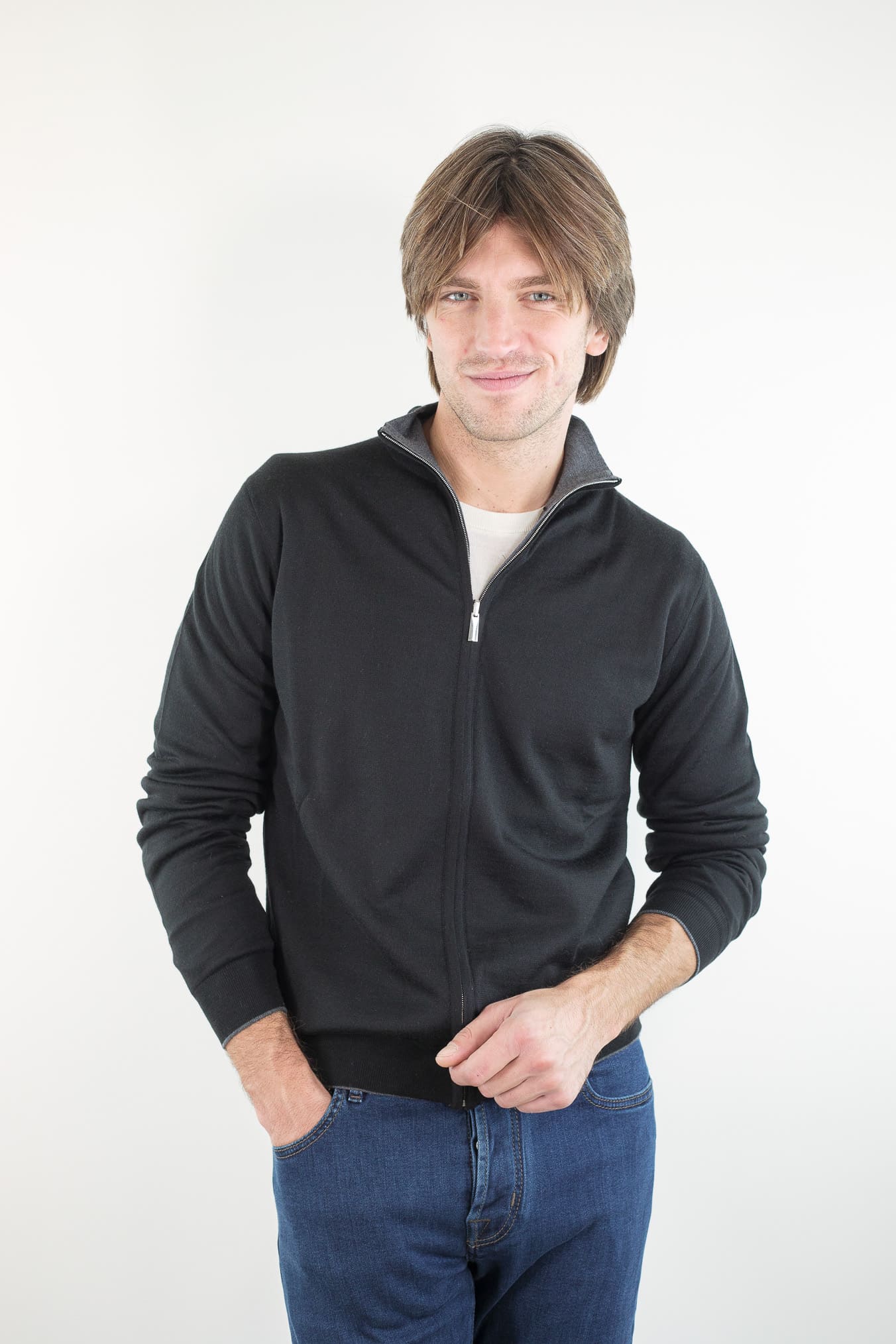 GUARINO Maglia Full Zip Reversibile Nero Grigio