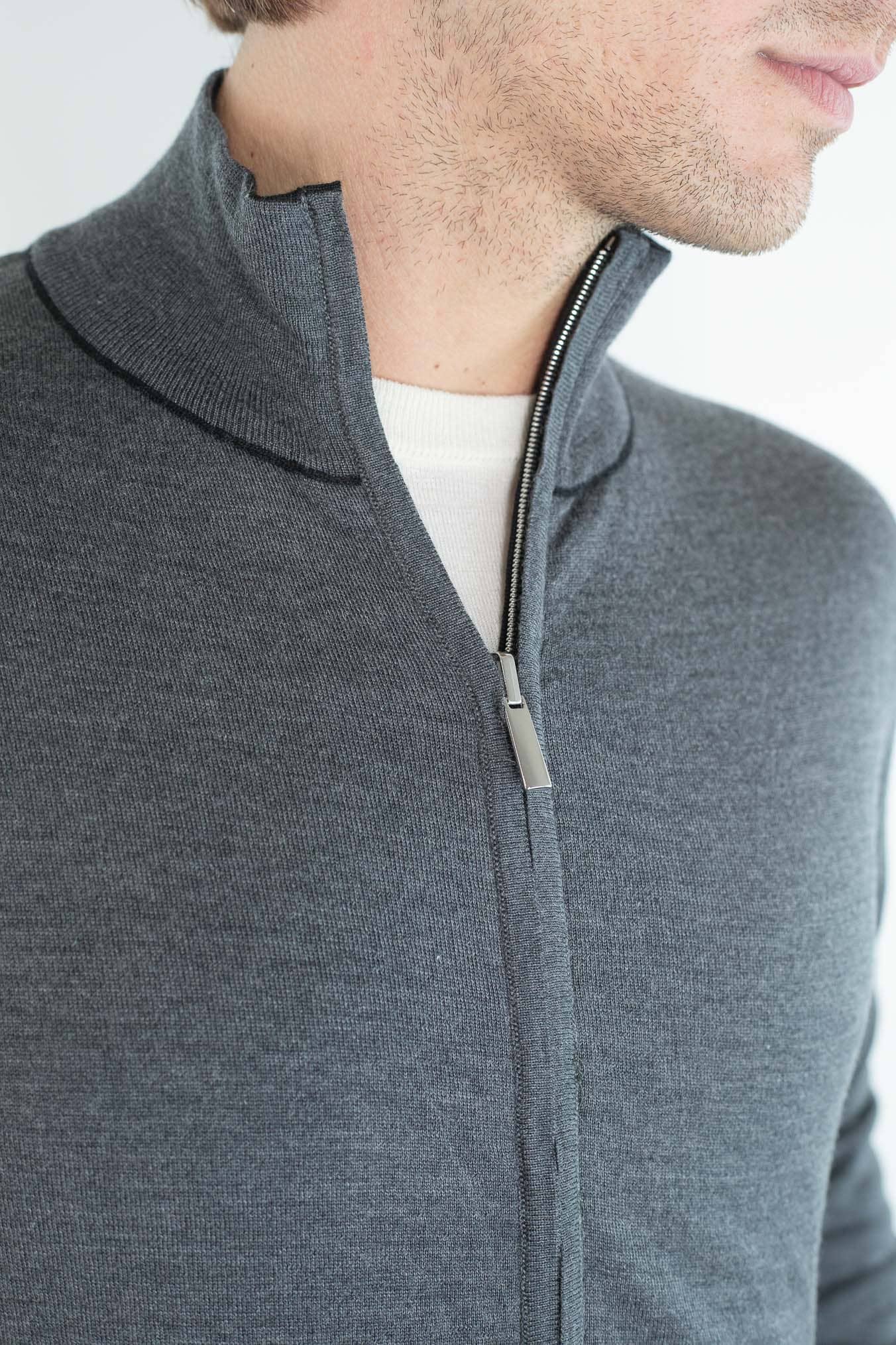 GUARINO Maglia Full Zip Reversibile Nero Grigio