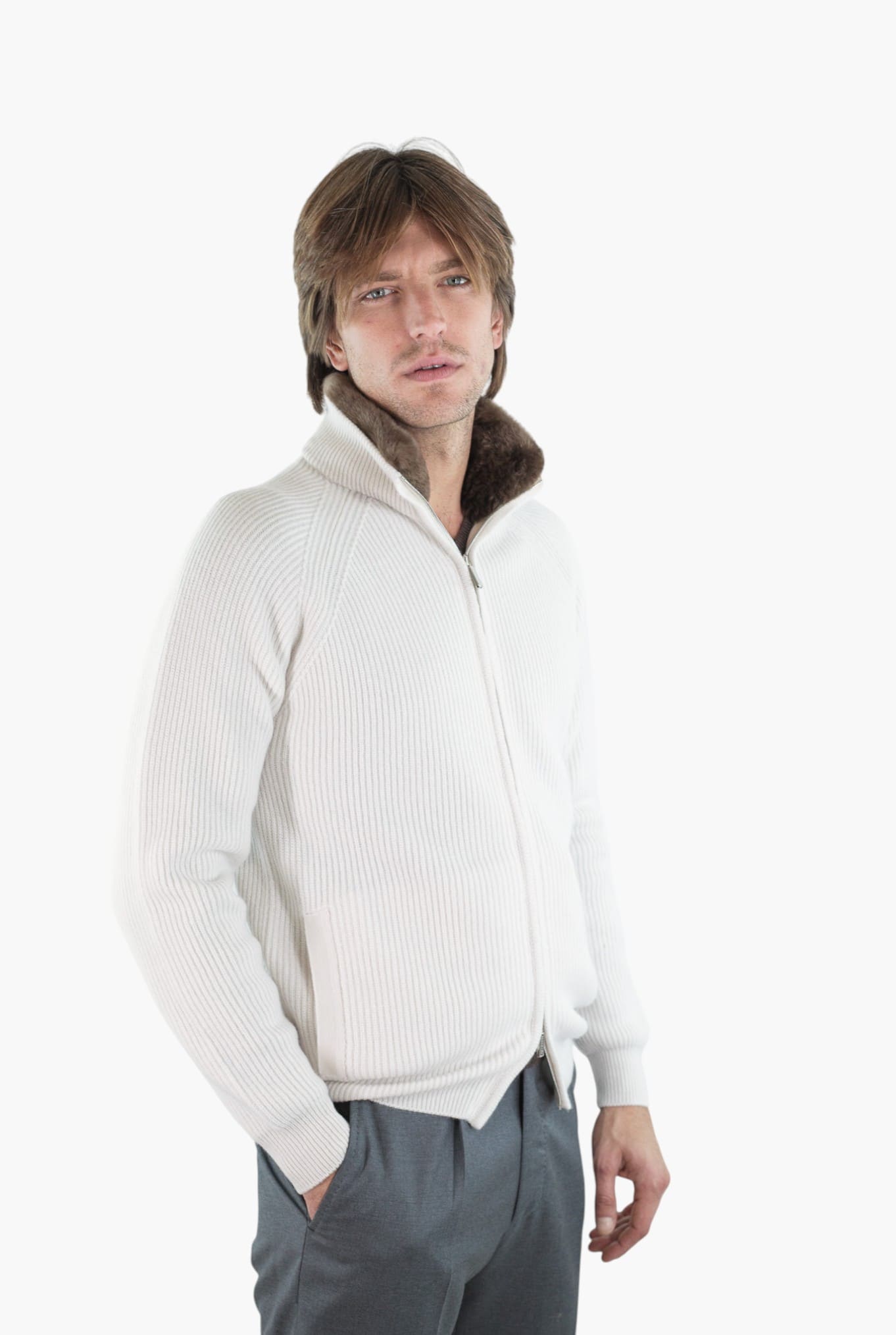 PASHMERE Maglia Full Zip Cashmere Castorino Bianco