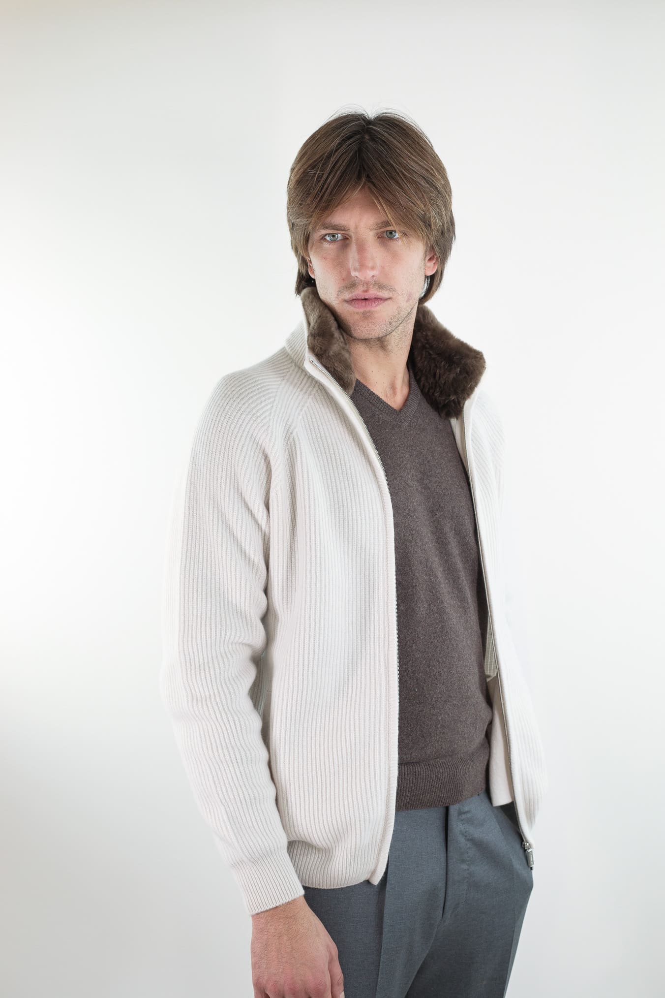 PASHMERE Maglia Full Zip Cashmere Castorino Bianco