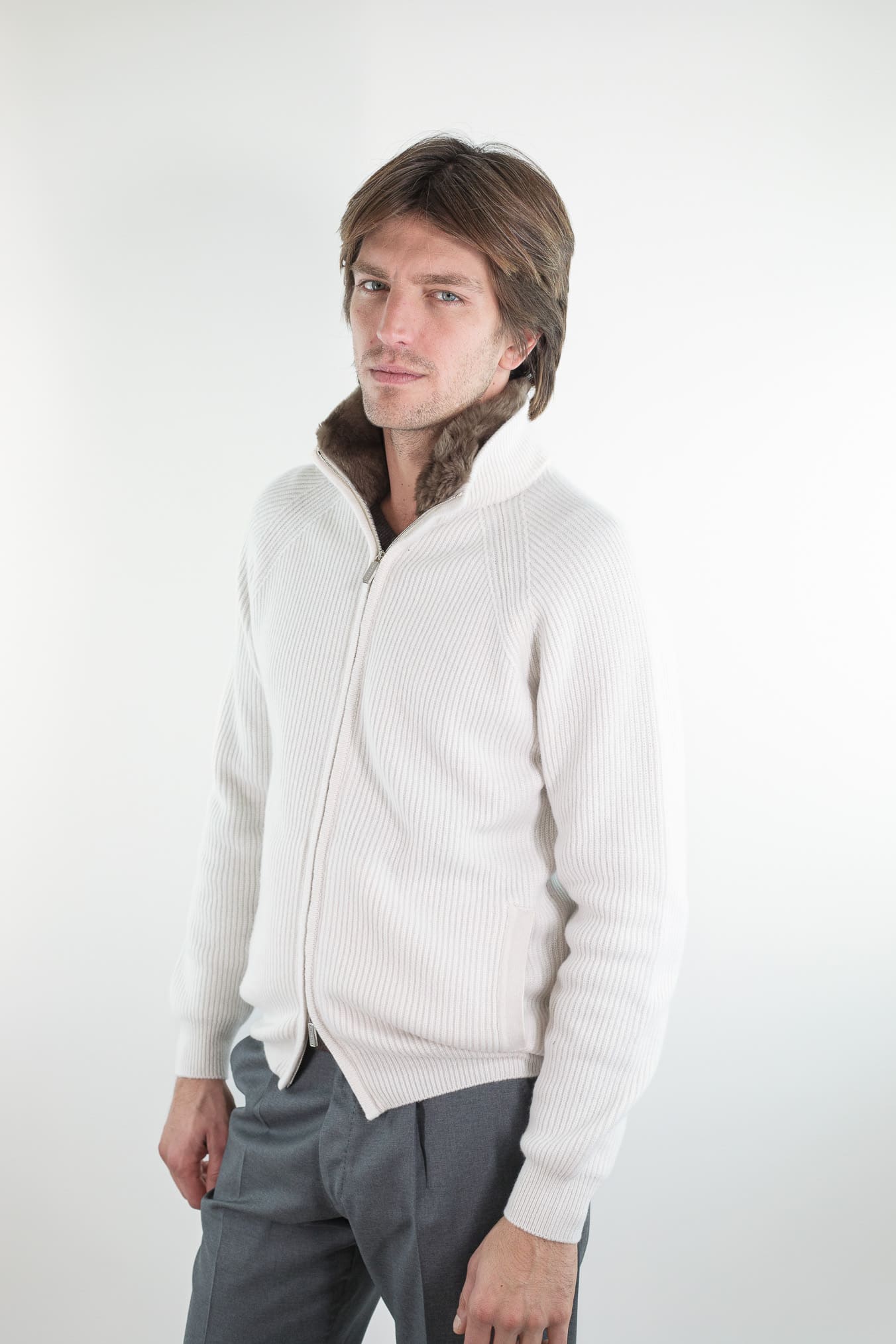 PASHMERE Maglia Full Zip Cashmere Castorino Bianco